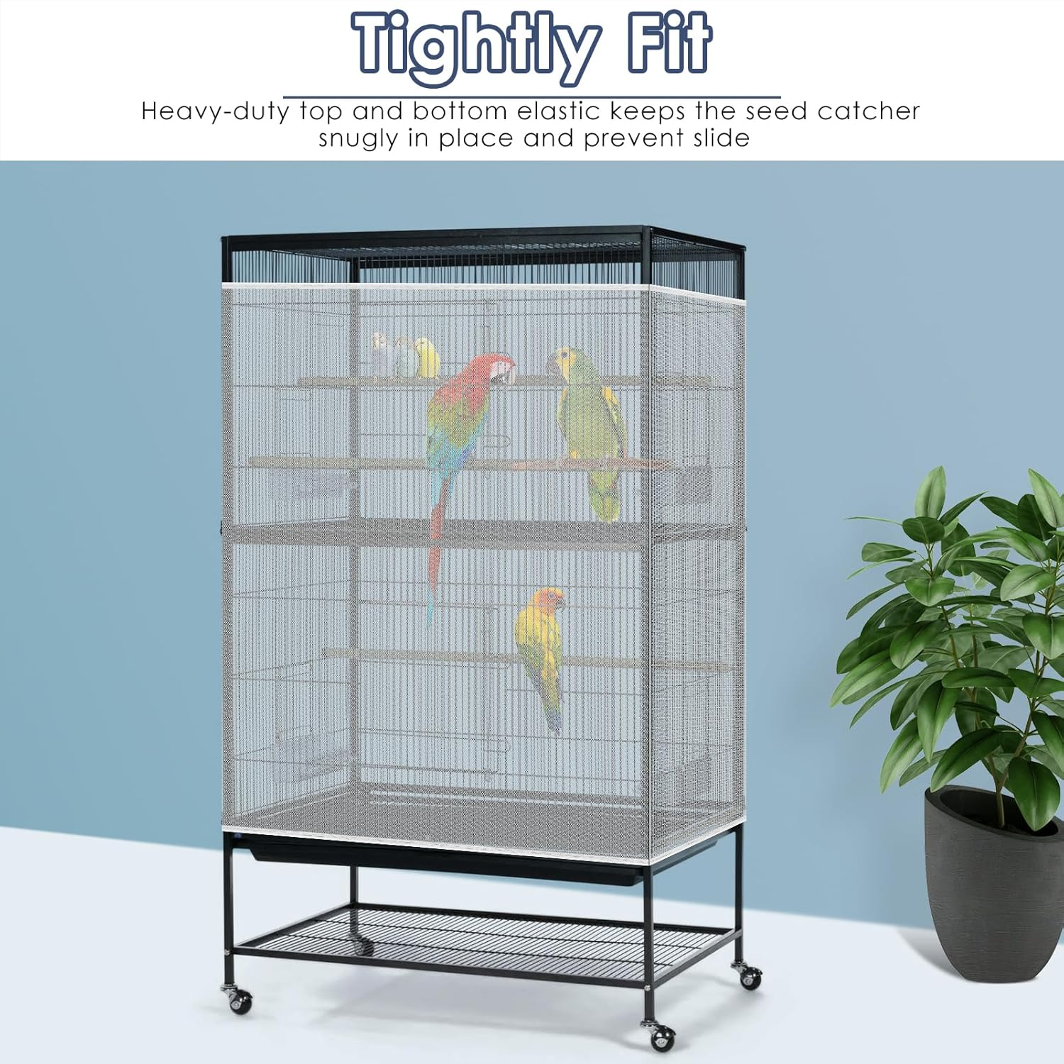 Bissap Bird Cage Seed Catcher, 90-118&lsquo;&rsquo; Universal Birdcage Net Nylon 31.8'' H Adjustable Elastic Band Stretchy Skirts Mesh Cover for Parrot Cage Seed Guard (Not Include Birdcage)- White image number 6