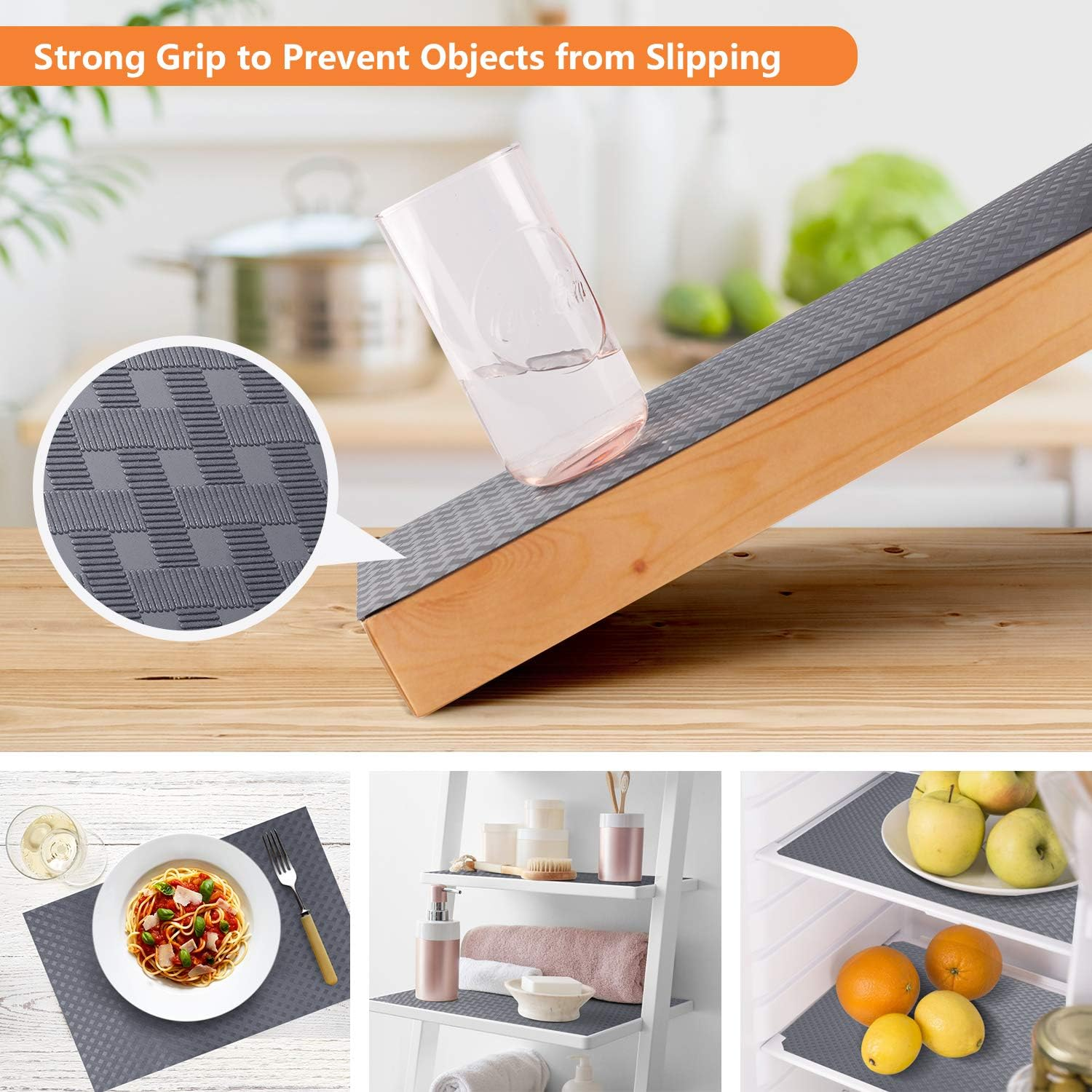 Shelf Liners for Kitchen Cabinets Refrigerator Liners Waterproof & Oil-Proof Kitchen Cupboard Liner Plastic Drawer Mats EVA Material Non Adhesive Fridge Liner for Shelves Gray 11.8 X 59 Inch image number 6