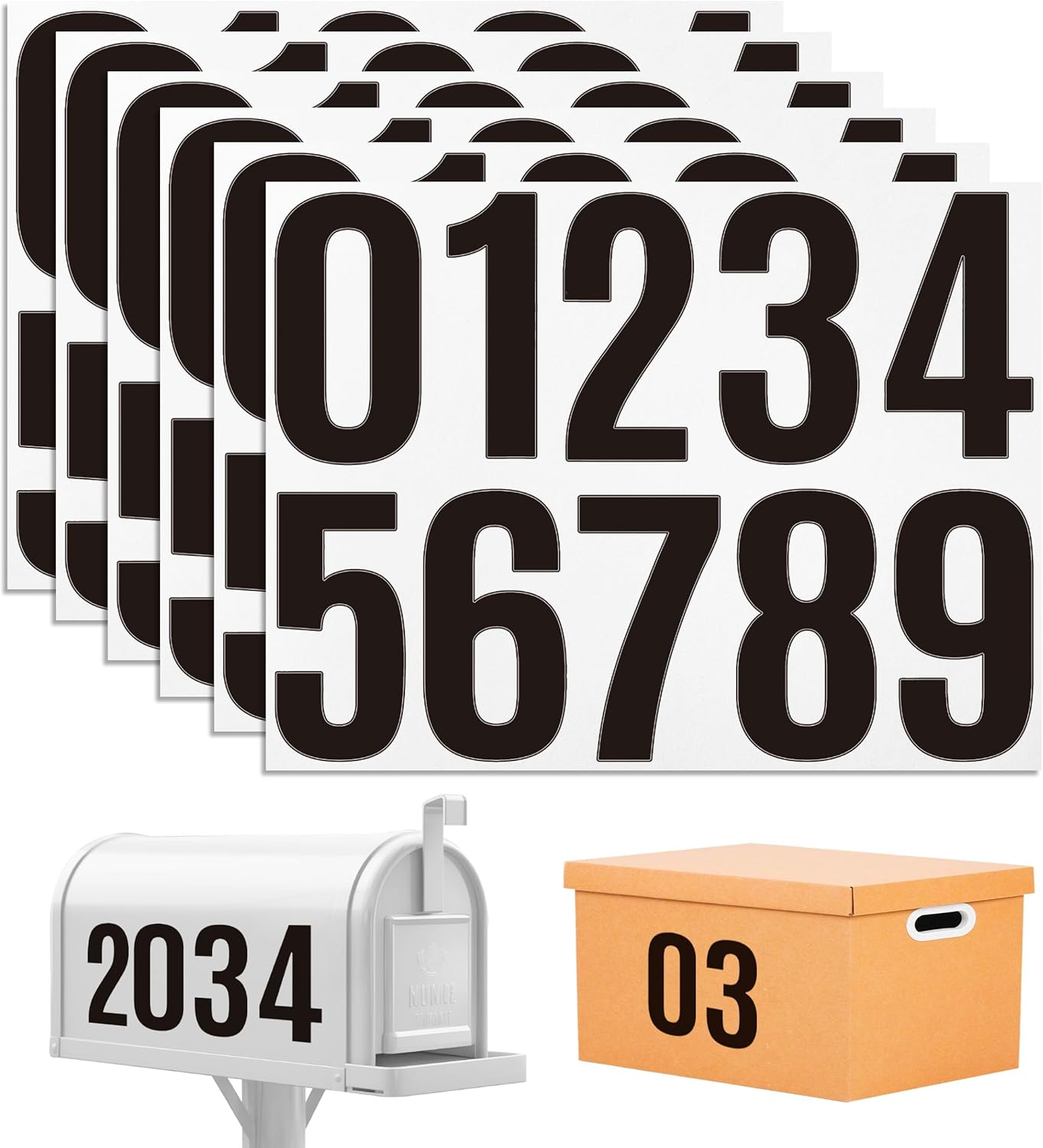 6 Sheets Mailbox Numbers Stickers 60 Pieces 4 Inch Waterproof Viny Self Adhesive House Number Decals anti Fading Number Signs for Signs Cars Home Doors Business Address Number Residence (Black)