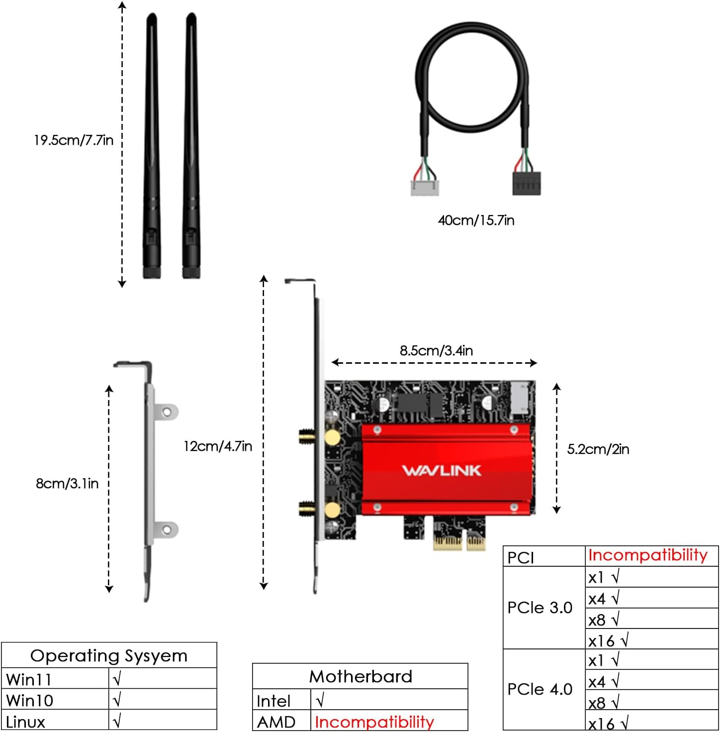 WAVLINK Pcie Wifi 7 BE8800 Network Card with Bluetooth 5.4, 2025 Tri-Band BE200 Wireless Adapter for Windows 11/10(64Bit), Only Support Intel Motherboard, Not Compatible with AMD