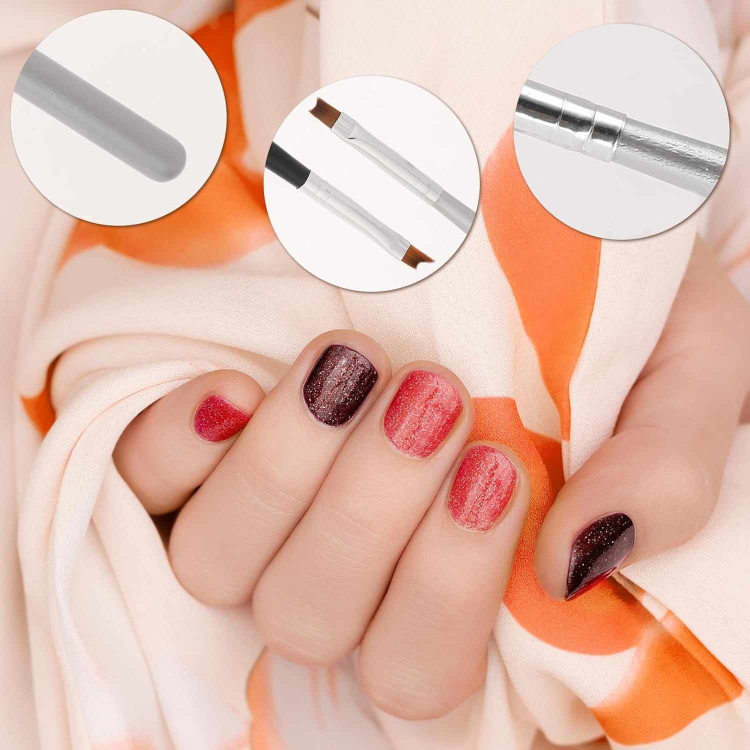 2 Pcs Oblique Head French Tip Nail Brush, Professional French Manicure Brush, Black Handle UV Gel Acrylic Painting Drawing Pen, Manicure Tool(Black)