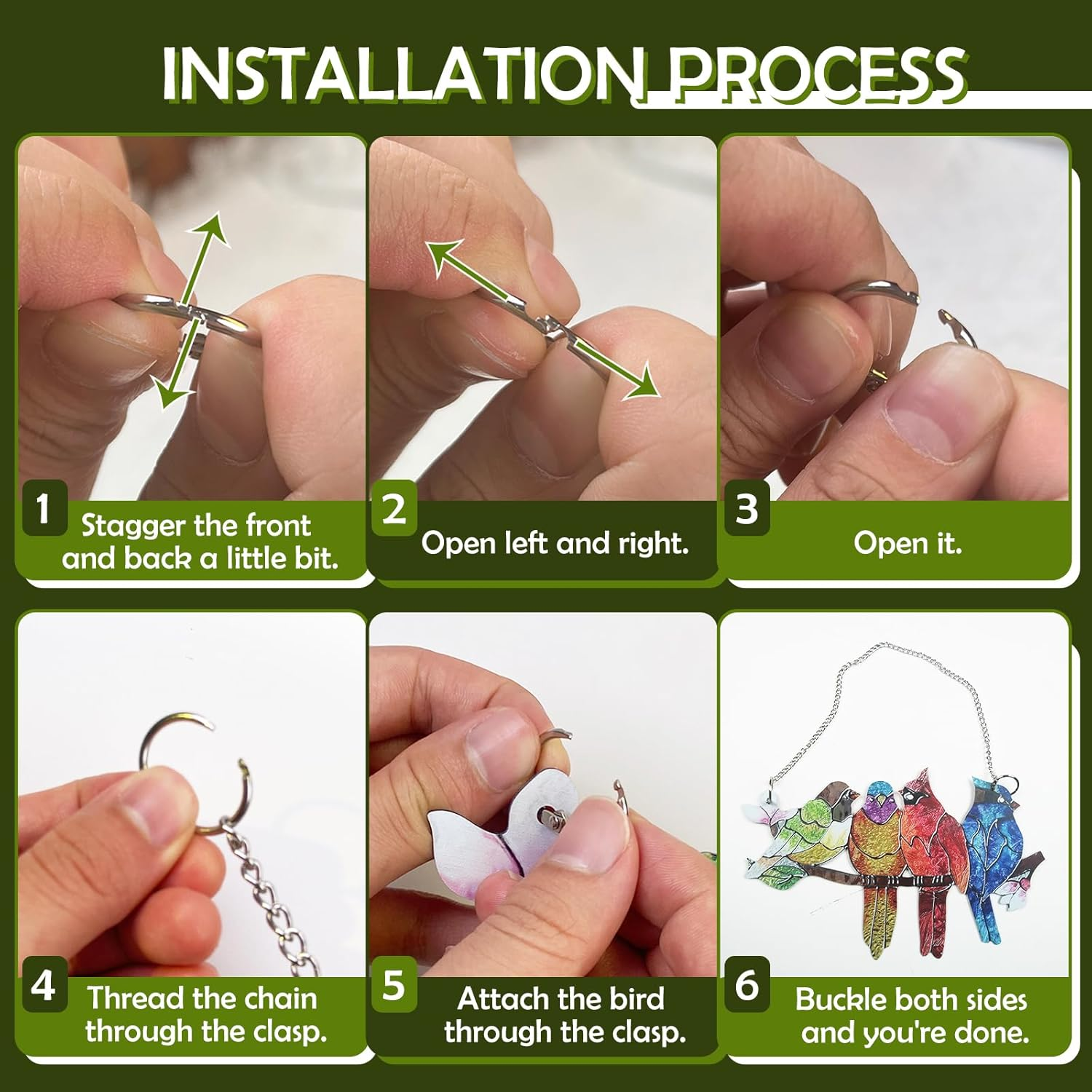 VNRGG Stained Birds on Branch Ornaments Double Sided Metal Texture Sculpture Art Home Indoor or Outdoor Wall Hanging Decor image number 1