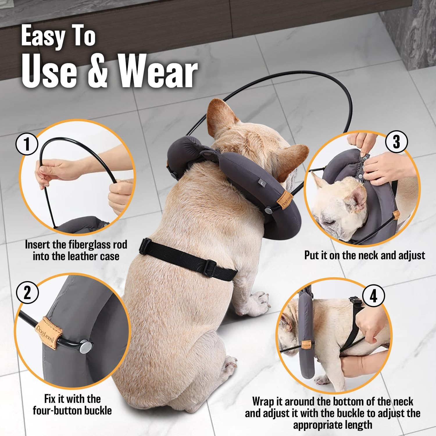 Blind Dog Halo Anti-Collision Harness &ndash; Face Guard for Blind Dogs, Adjustable & Waterproof with Detachable Fiberglass Rod &ndash; Ensures Safety, Prevents Bumps, Ideal for All Breeds & Sizes (Extra Small) image number 3