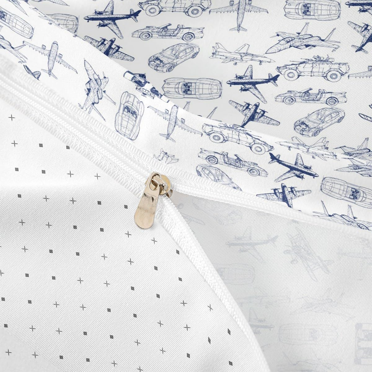 Aircraft Bedding Duvet Cover Set Kids Airplane Print Bedding Set Boys Girls Decor Aircraft Flying Comforter Cover Set Microfiber Sketch Style Blue White Bedspread Cover Bedroom Bedclothes Queen Size image number 3