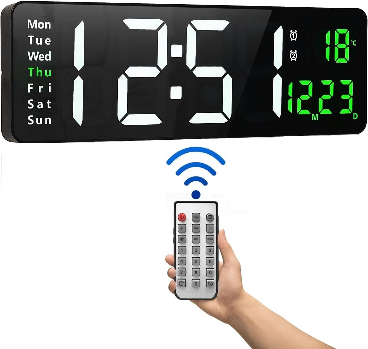 Digital Wall Clock, LED Large Display 16 Inch Clock with Remote Control, Multi Function Clock with Date Week Temperature, Wall Clock for Living Room Decor image number 1