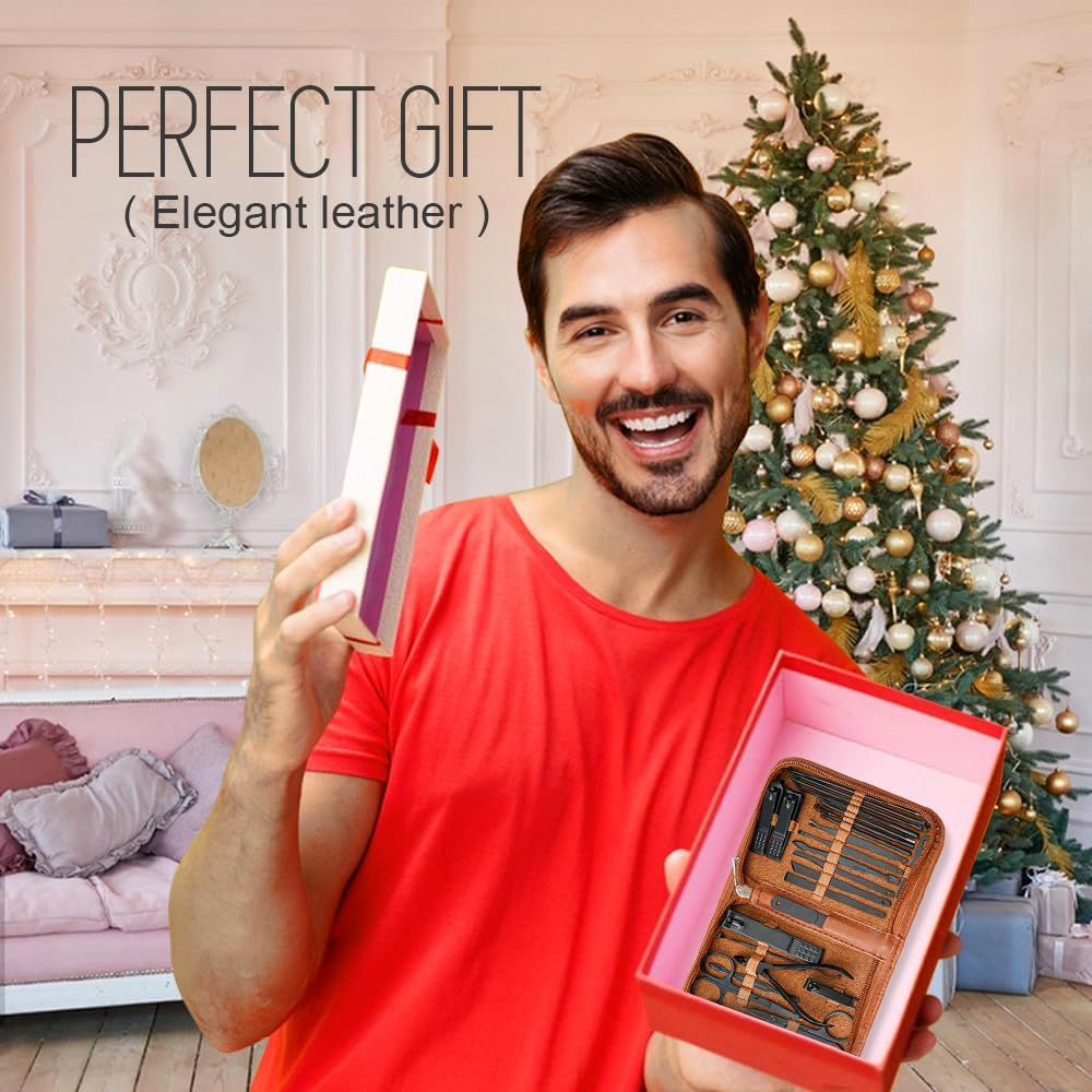 Manicure Set Professional Nail Clippers Pedicure Kit, 26Pcs Stainless Steel Nail Care Tools for Thick Nails, Portable Grooming Care Kits with Travel Leather Case for Home Workplace Travel Gift Giving Salon (Brown) image number 5