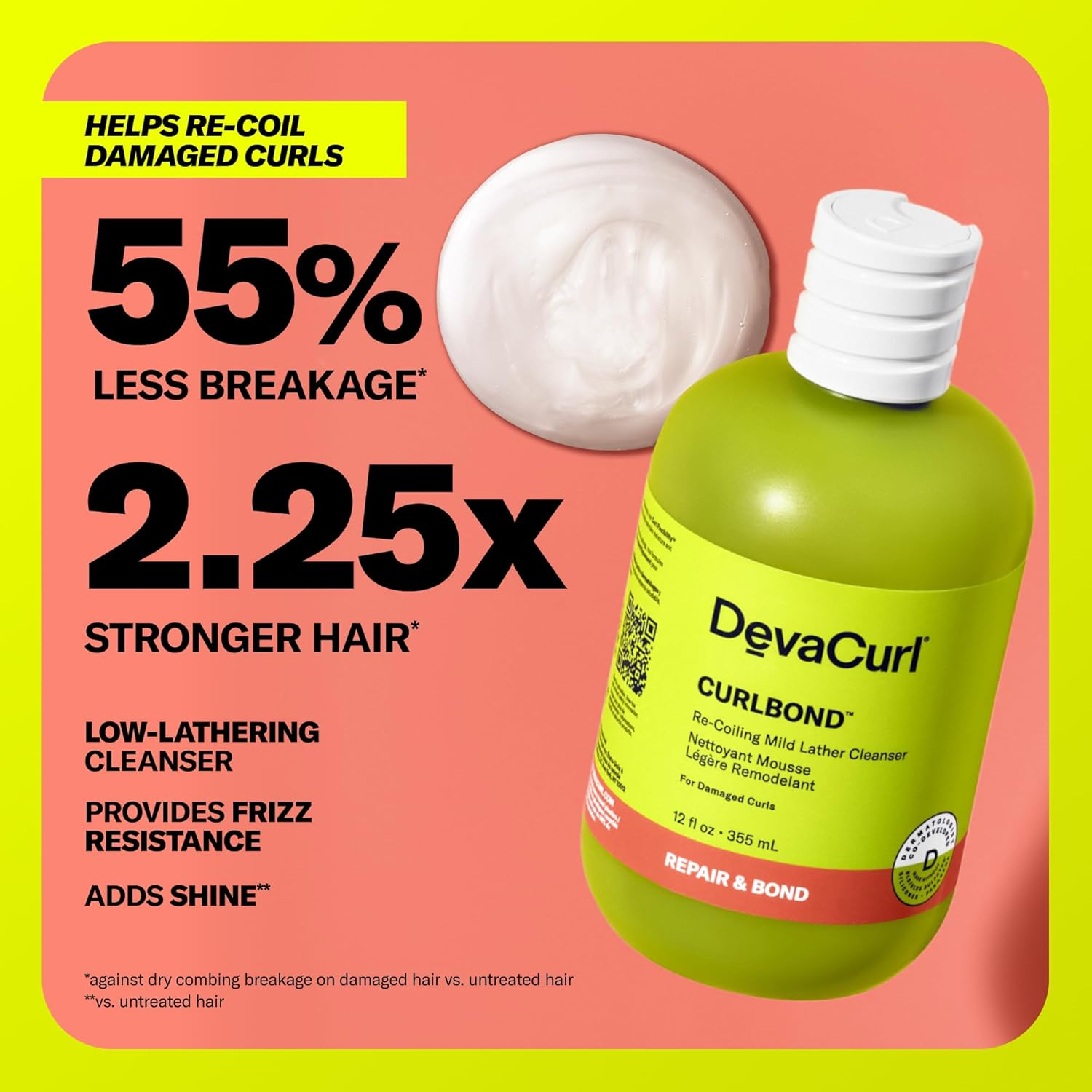 Devacurl Curlbond Re-Coiling Mild Lather Cleanser Hair Shampoo 355 Ml image number 2