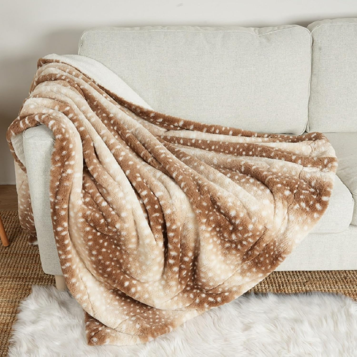 COZY KISS Soft Faux Fur Blanket for Woman Sofa Bed Couch, Liquid Pee Proof Throw for Large Dog or Cat, Waterproof Pet Blanket, Reversible Washable Plush, Double Sided, 50X60 In, Brown Deer Print
