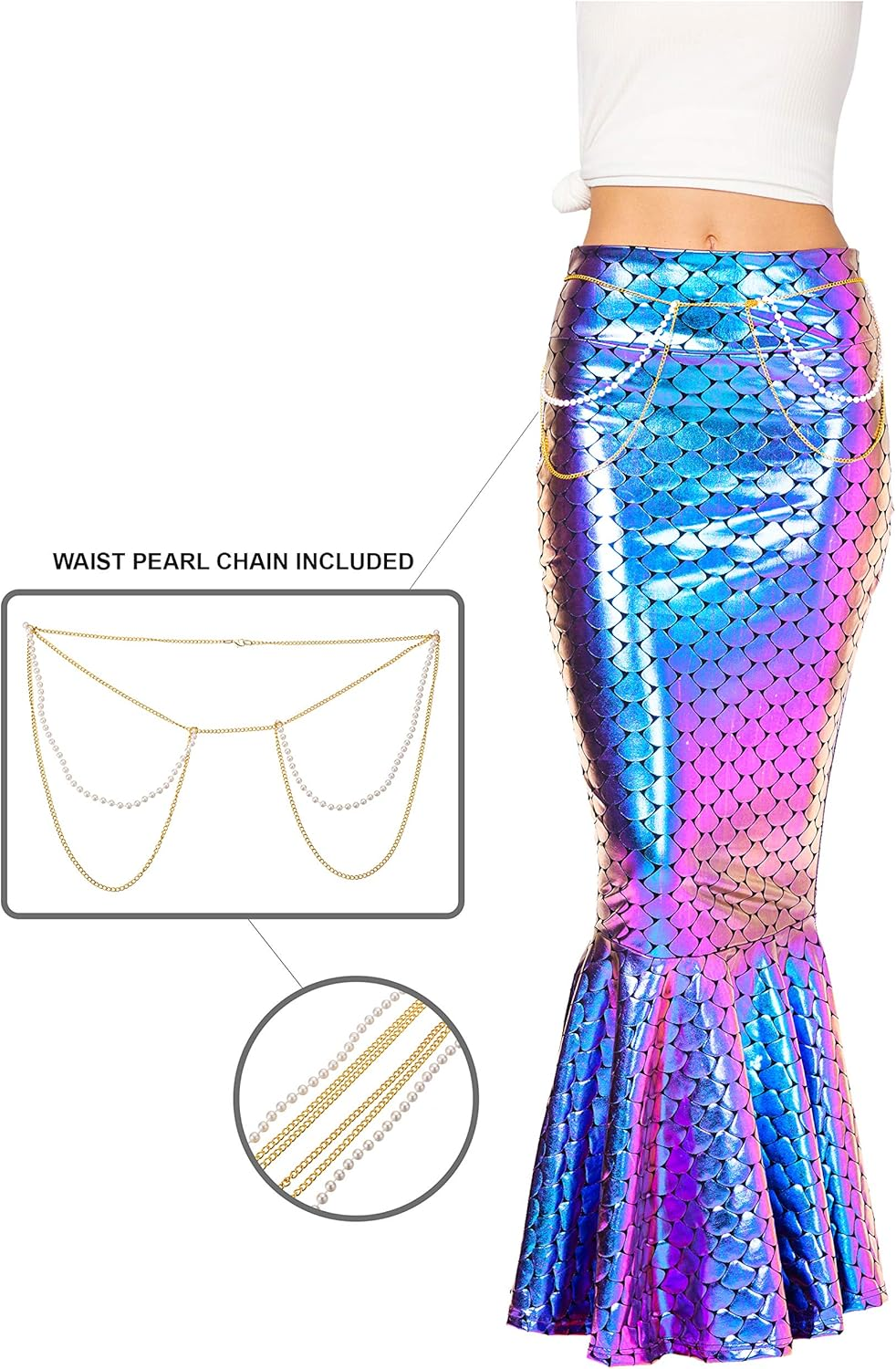 Spooktacular Creations Adult Metallic Hologram Shiny Mermaid Skirt Costume Role Play for Halloween Costumes Party Events image number 5