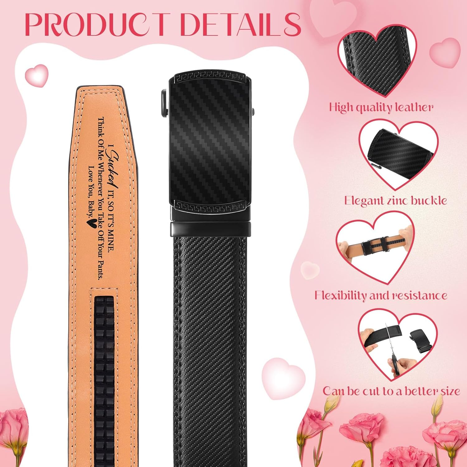 Mens Belt Personalized Engraved Mens Belt Leather Slide Ratchet for Him Father'S Day Husband Gift, 36-42Inch image number 2