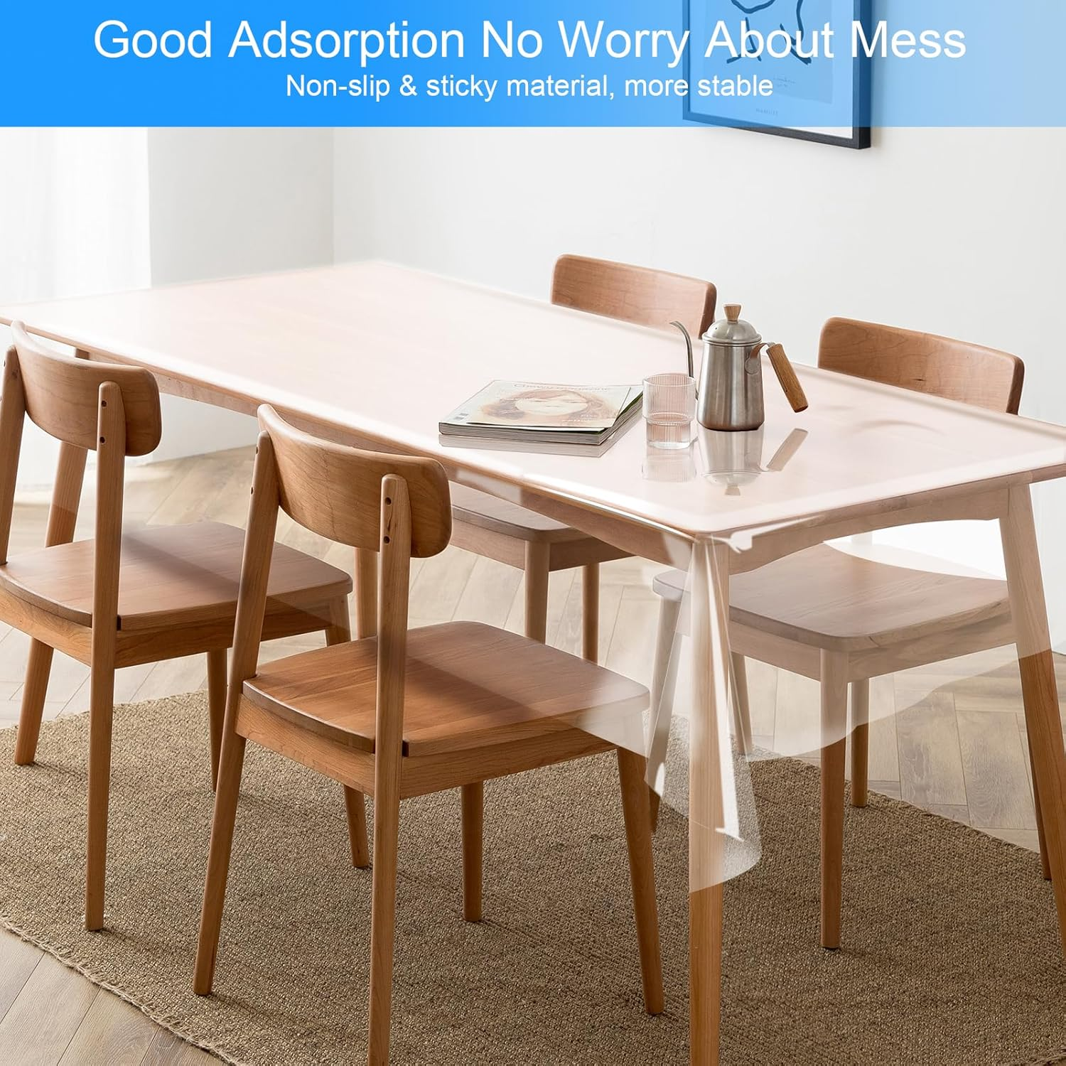 54X84 Inch / 1.37 * 2.13M Clear Vinyl Tablecloth Protector Waterproof/Oil-Proof Rectangle Plastic Transparent Sheet Table Cover image number 2