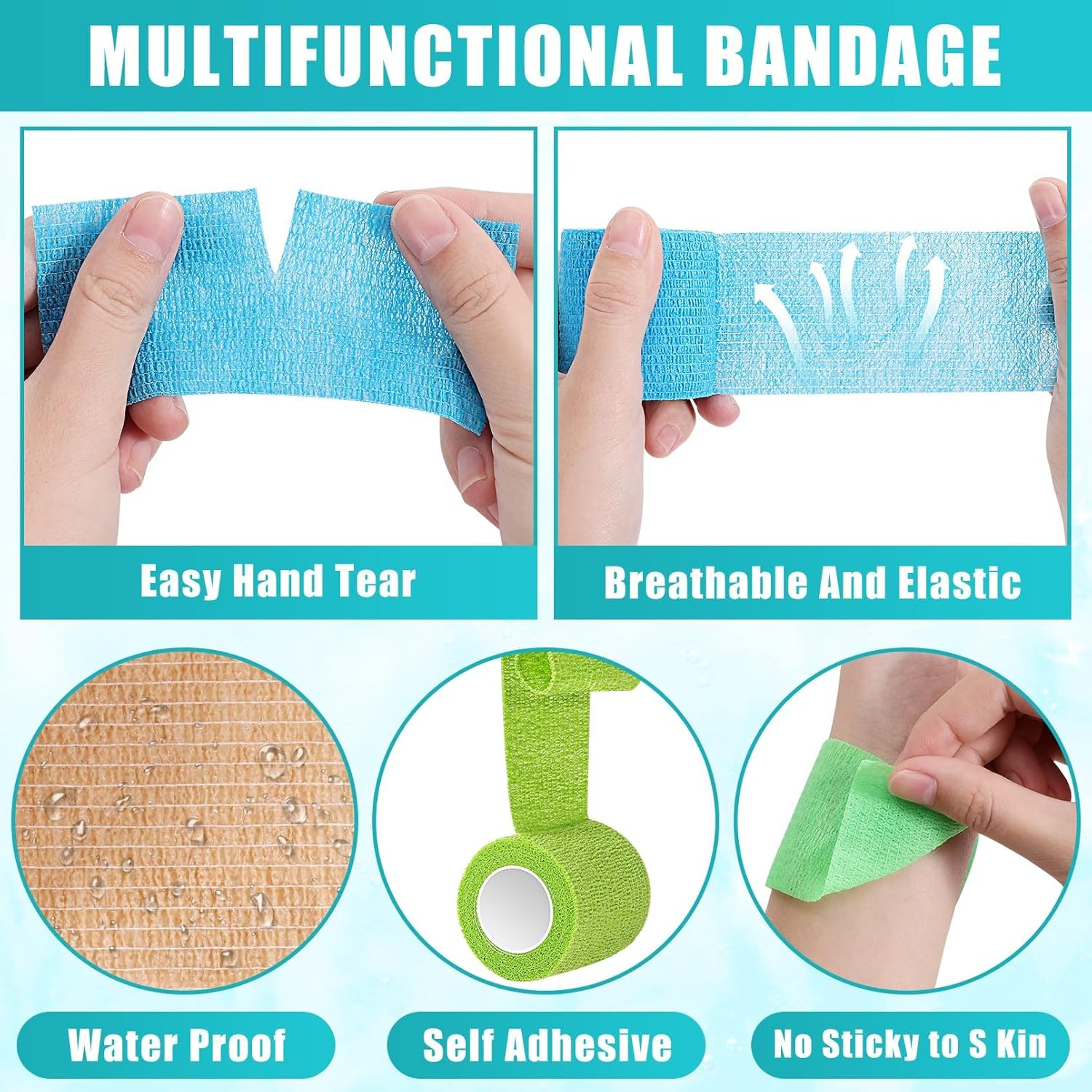 12 Pack Self Adhesive Bandage Wrap, Cohesive Wrap Bandages, Breathable Elastic Cohesive Bandage Wrap, Sports Tape for Wrist Ankle Swelling(Each 5 * 450Cm, 12 Color Random) image number 1