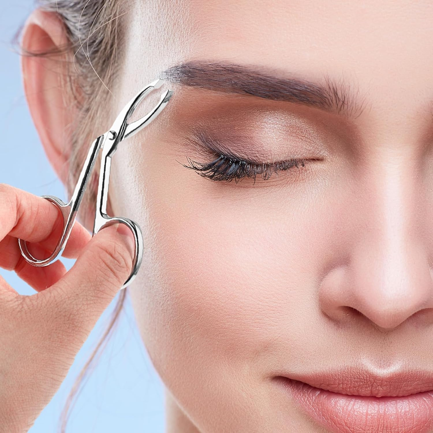 Gjinxi 2Pcs Eyebrow Tweezers Scissor Handle Set, Flat Straight Tip & Slanted Tip Stainless Steel for Hair Plucker Remover Facial Hair Eyebrows Care image number 2