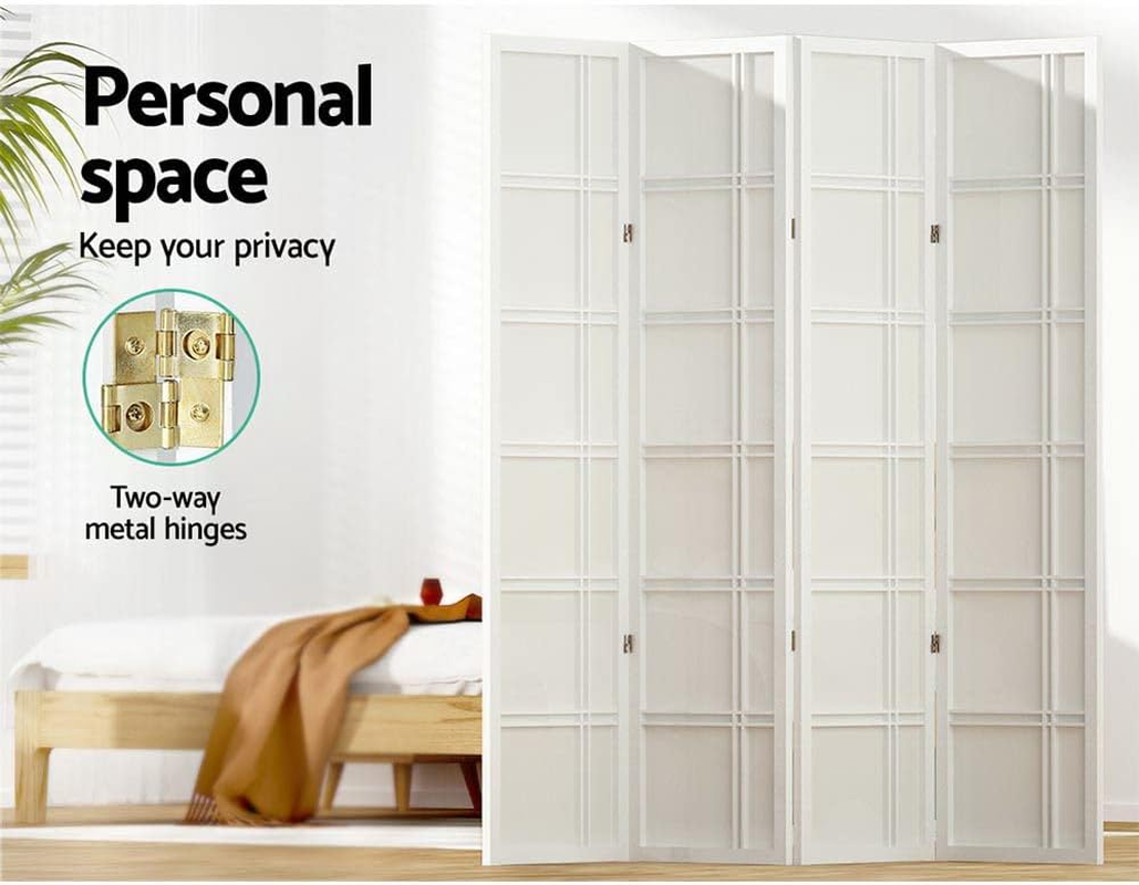 Artiss Room Divider, 4 Panel Folding Wooden Privacy Portable Screen Shelf Dividers Partition Wall Screens Home Pet Child Indoor Balcony Bedroom Furniture, Separator Water-Resistant White image number 2