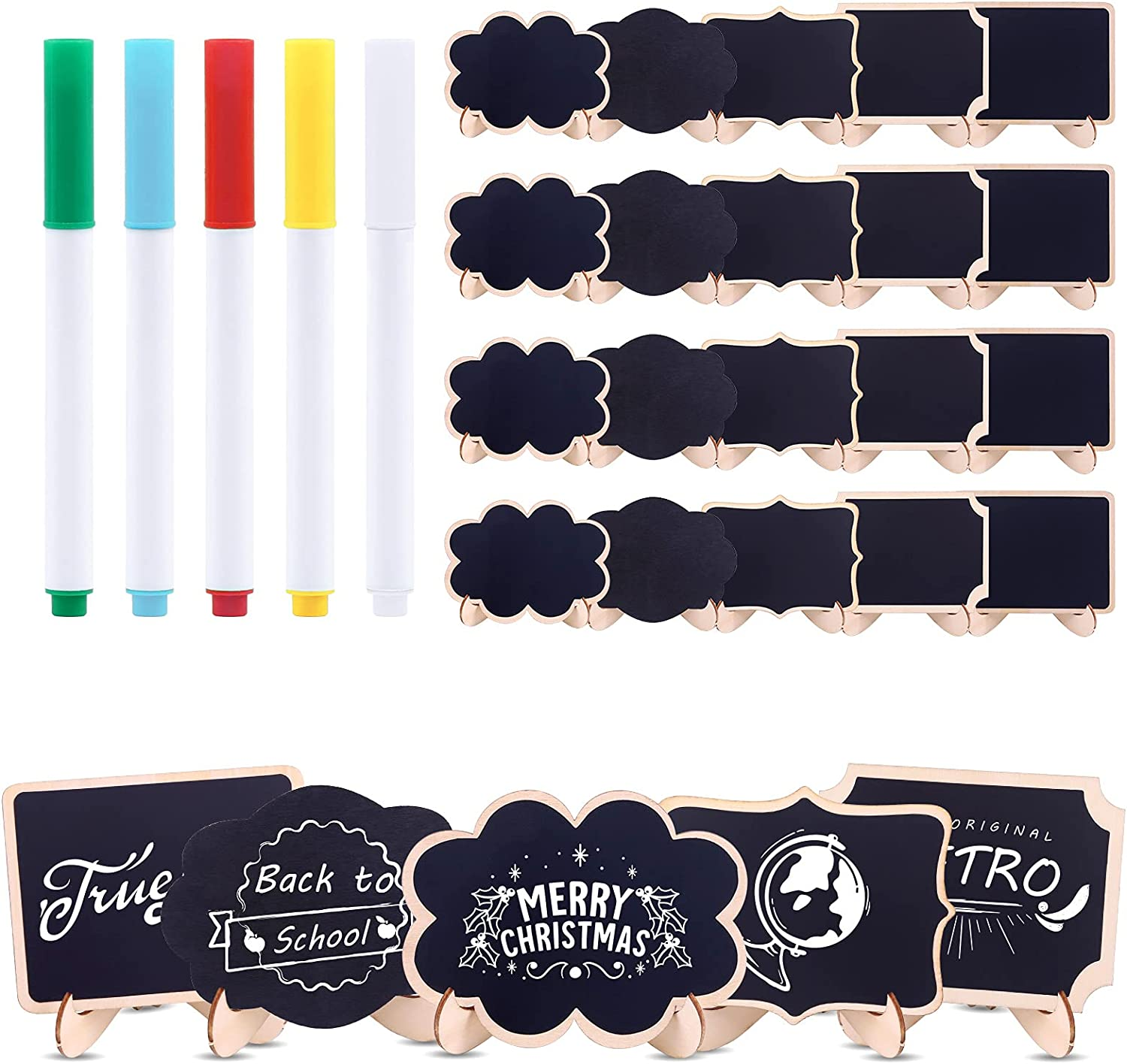 30 Pcs Mini Chalkboards with 5 Colors Chalk Marker, Blackboard with Wooden Frame, Message Board, Place Cards for Table Numbers, Food and Christmas Decoration image number 6