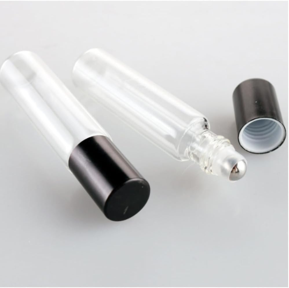 DACUAN 20Pcs 10 Ml Essential Oil Glass Roller Bottles with Roller Balls and Lids, Leak Proof Roll Bottles for Aromatherapy Facial Body Care, Travel Perfume Essential Oil (Transparentl) image number 1