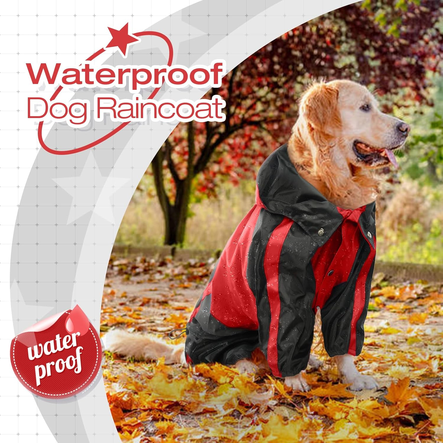 OUOBOB Dog Raincoat, Waterproof Dog Rain Coats for Large Dogs, Lightweight Rain Jacket, Adjustable 4 Legs Pet Poncho with Hood, Snow-Proof Dog Vest Rainwear, Rain Clothes Apparel with Leash Hole image number 6