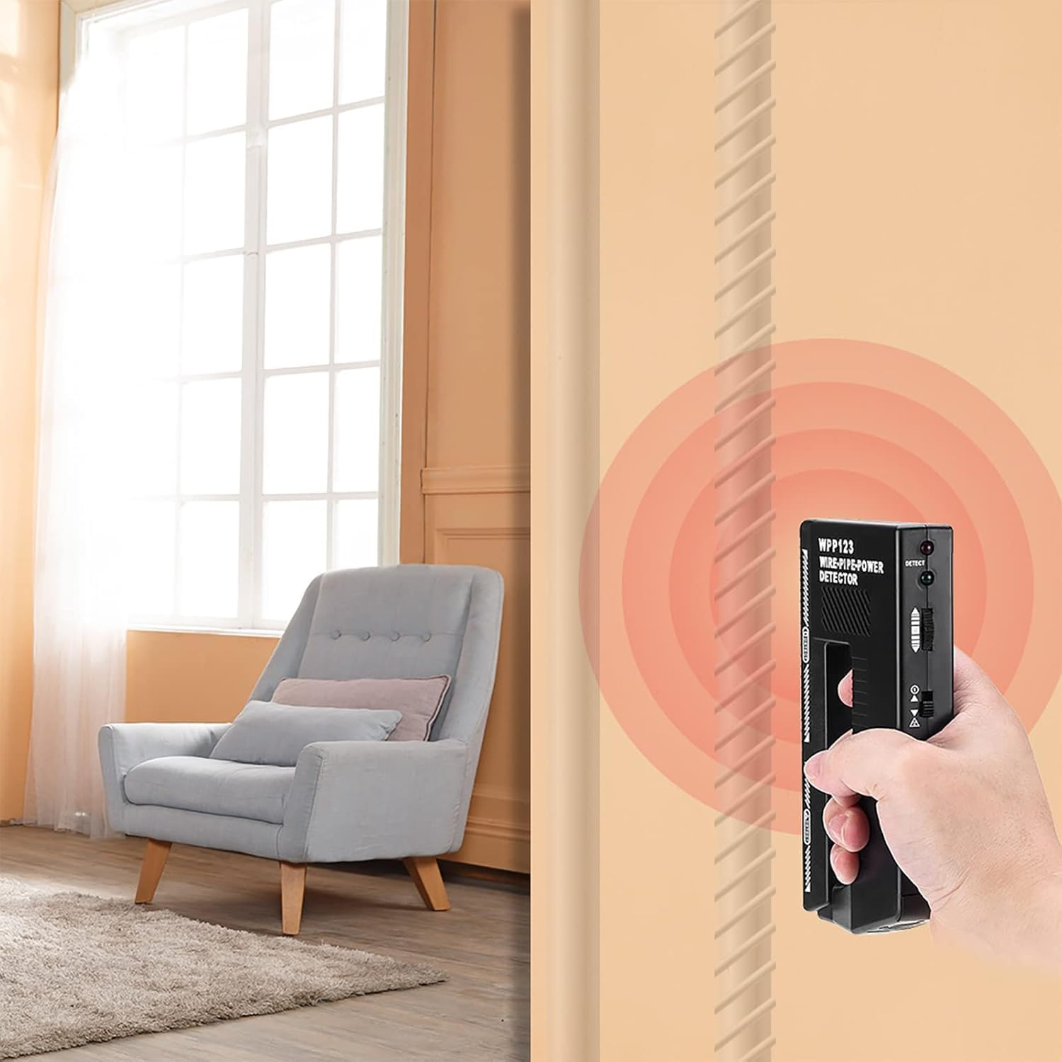 Wall Scanner Metal Detector, Adjustable Alert Pipe Power Wall Stud Finder Metal Detector for Adults, AC Wire Wpp123 Plastic High Sensitivity Black image number 2