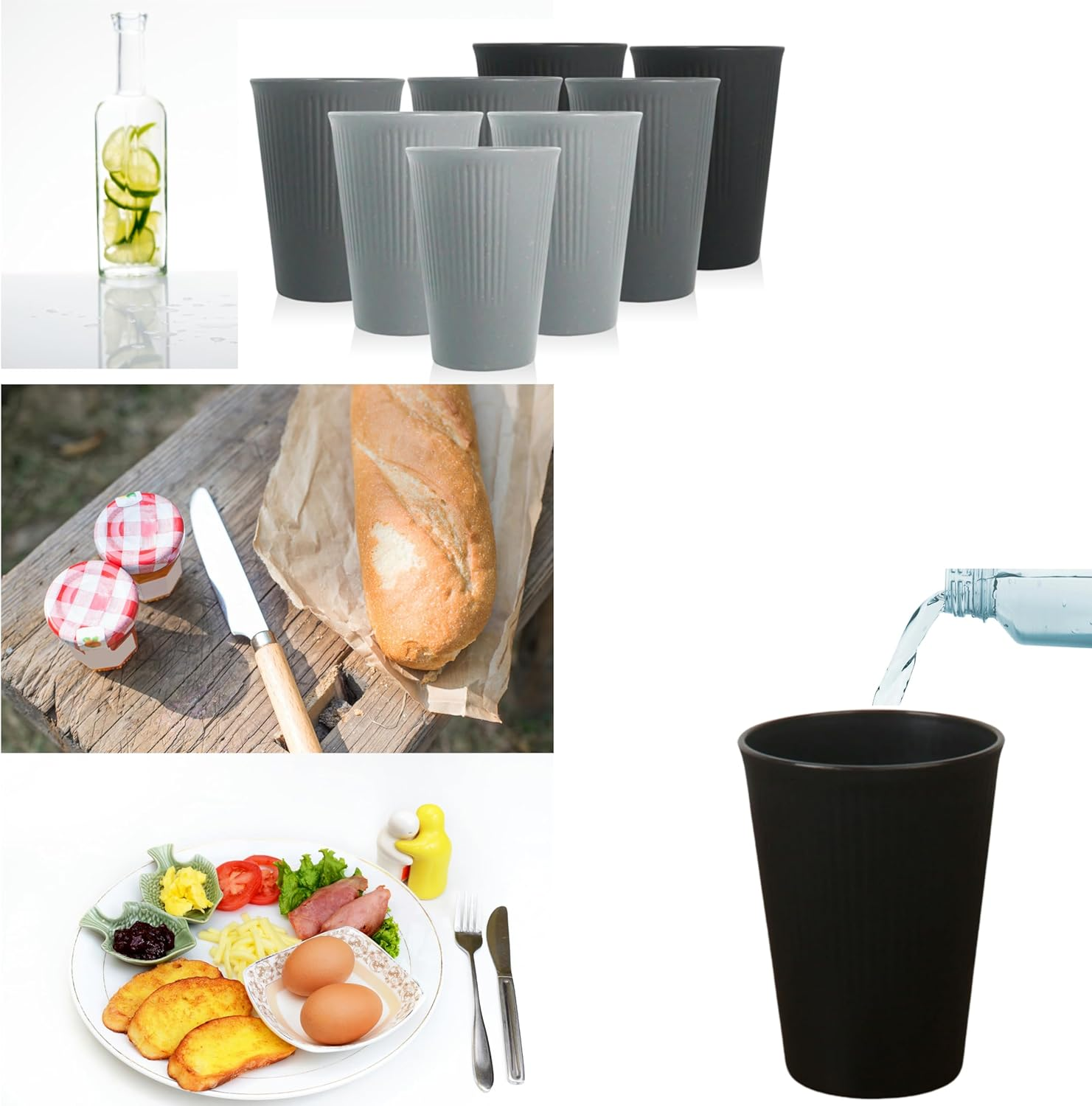 8 Pack Wheat Straw Cups Reusable Drinking Cups, Durable & Lightweight, Perfect for Home, Office, Camping, and Outdoor Use Dishwasher Safe (Black,Gray) - Pink,Green,Blue,Beige image number 4