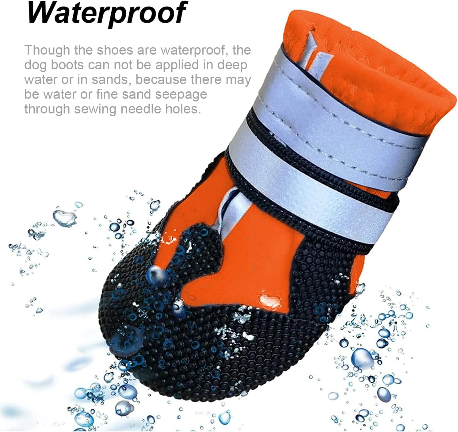 AMOMYDOG Dog Shoes, Set of 4 Waterproof Dog Boots, Dog Shoes with Reflective Straps and Non-Slip Sole for Dog Paw Protection (S, Orange)