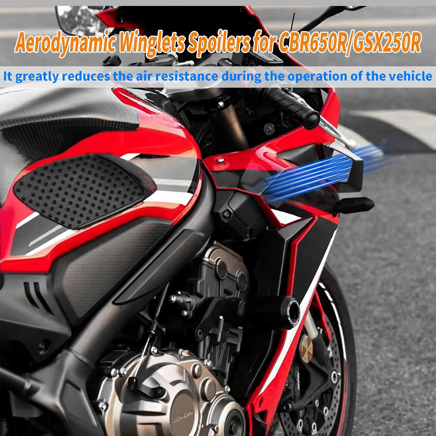 WOOGA Motorcycle Side Winglet,Motorcycle Side Spoiler Front Fairing Aerodynamic Winglets Air Deflector Wing Compatible with Ho&N&Da CBR650R 2019-2023 Su&Zu&Ki GSX250R (Matte Black)