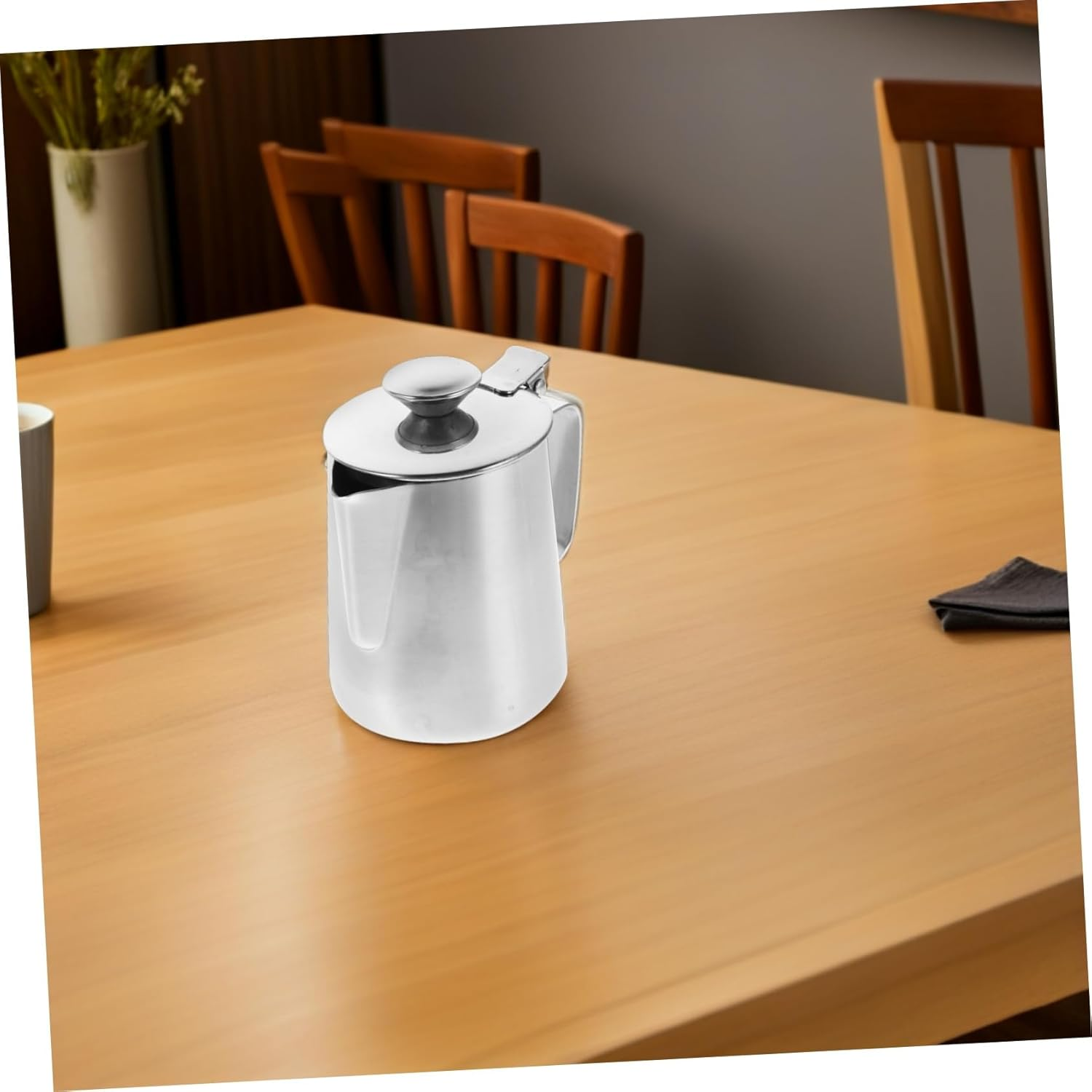 ZUNOXAZ Milk Frothing Pitcher Milk Frother Cup Stainless Steel Steamer Cup with Lid Coffee Jug Espresso Machine Accessories for Cappuccino Coffee Latte Art 350Ml image number 1