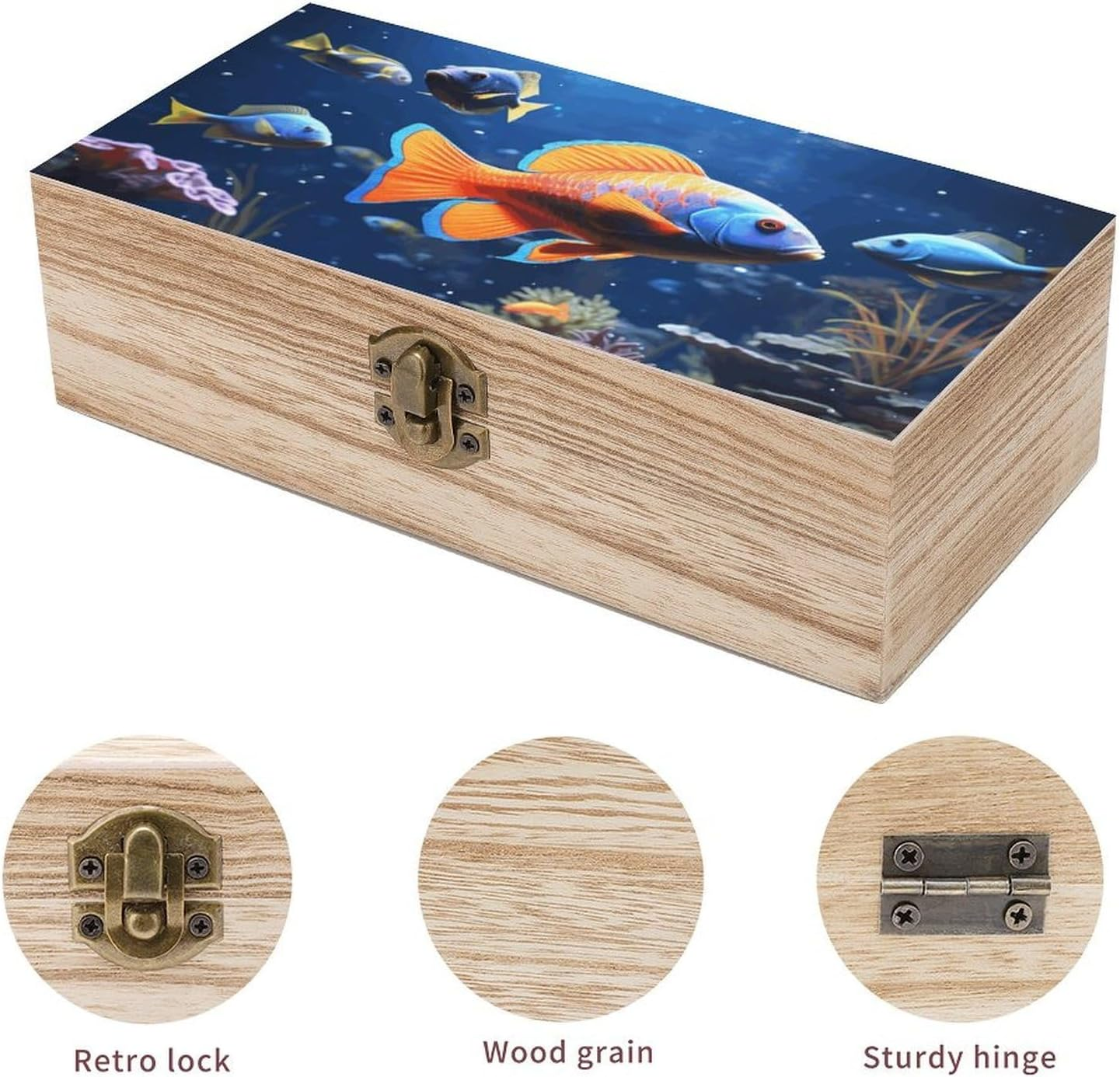 Fishs Wooden Box Wood Wedding Keepsake Boxes with Lids Small Decorative Boxes Lightweight Wooden Memory Storage Box for Crafts Keepsakes Jewelry Photo Letter Storage image number 1