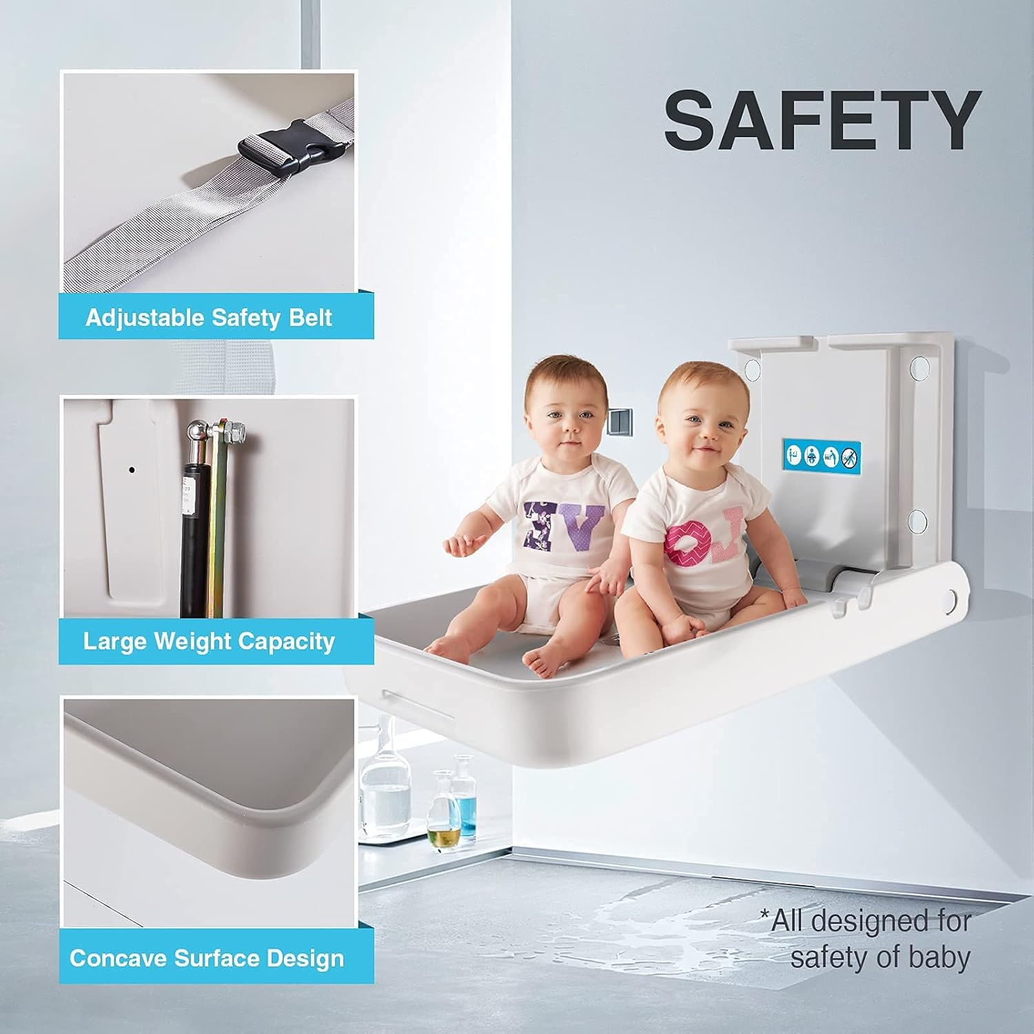 Baby Changing Tables Fold-Down Baby Changing Station Wall-Mounted Vertical Portable Diaper Table Changing Unit Commercial Bathrooms Corner Nursery White Gray