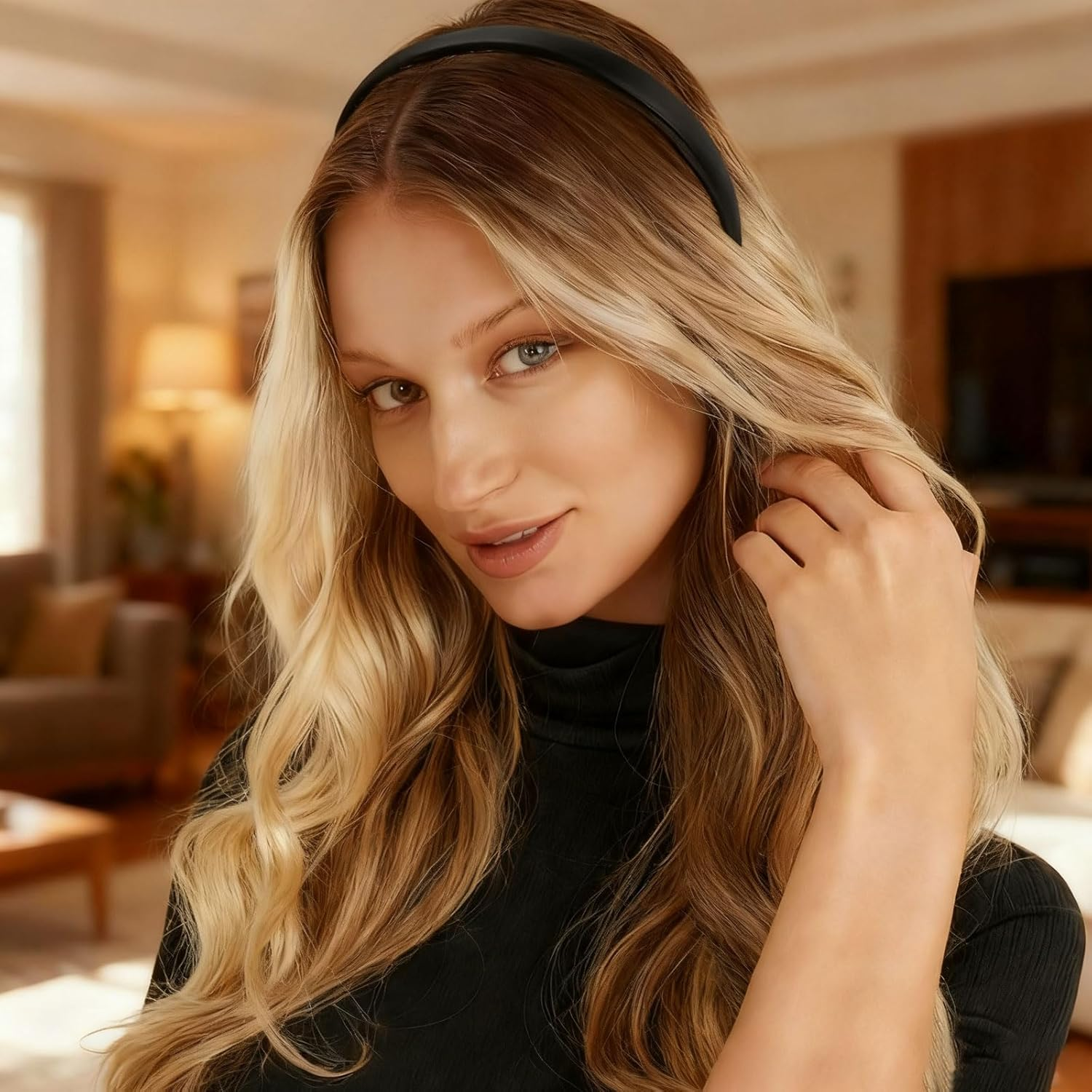 Xanthelle Ladies' Headbands, 4 Pieces Velvet Headbands for Women, Non-Slip Hairbands & Headband, Trendy Vintage Headbands in Brown, Red & Black image number 3