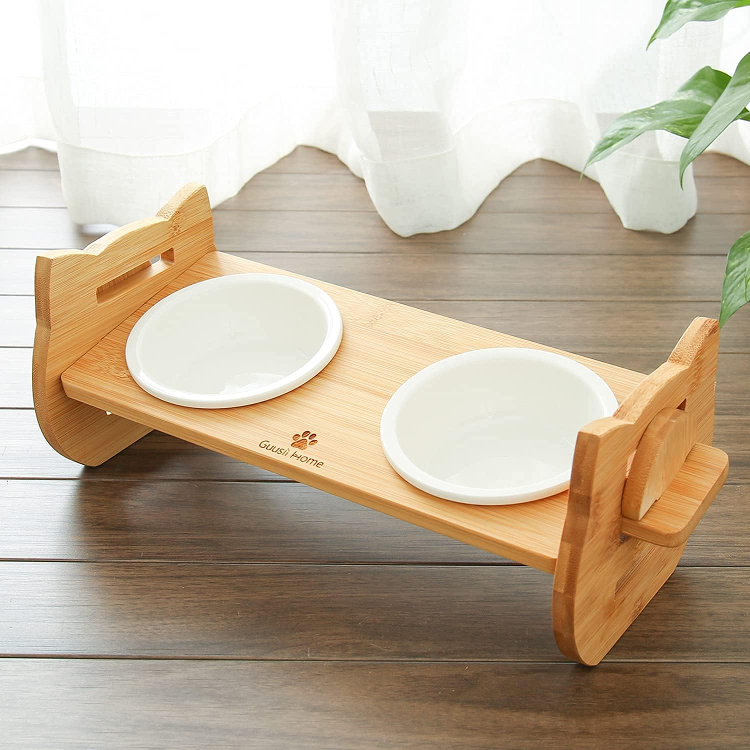 Bamboo Food Bar for Cats Tilted by 15&deg; and Raised 5-12.5 Cm Ergonomic Cat Bowl Ceramic Bowl Cat Raised and Ergonomic Tilted Cat Feeding Bowl Cat Ceramic image number 4