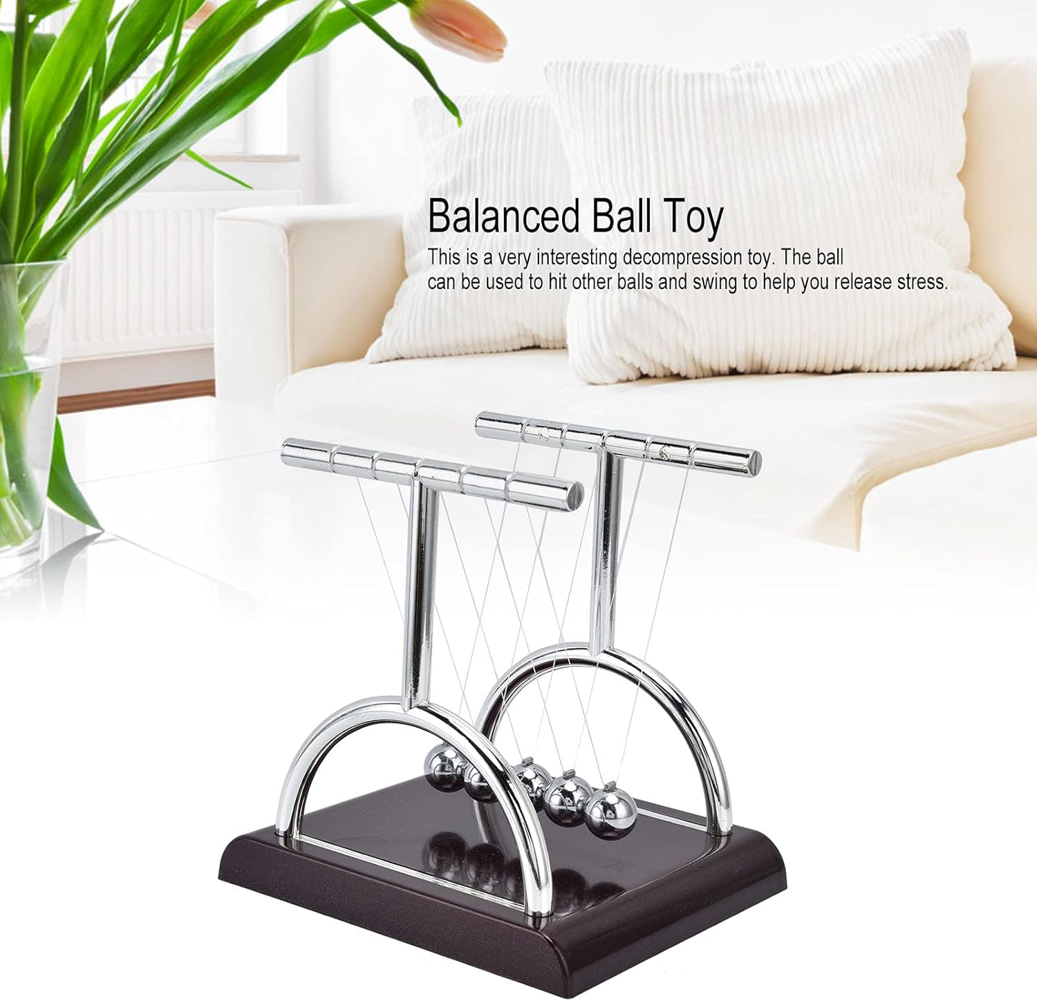 Newtons Balance Balls, Metal Balance Ball Art in Motion Toy with Plastic Base, Innovative Physics Science Educational Toy Pendulum Ball for Home Office Decoration image number 1