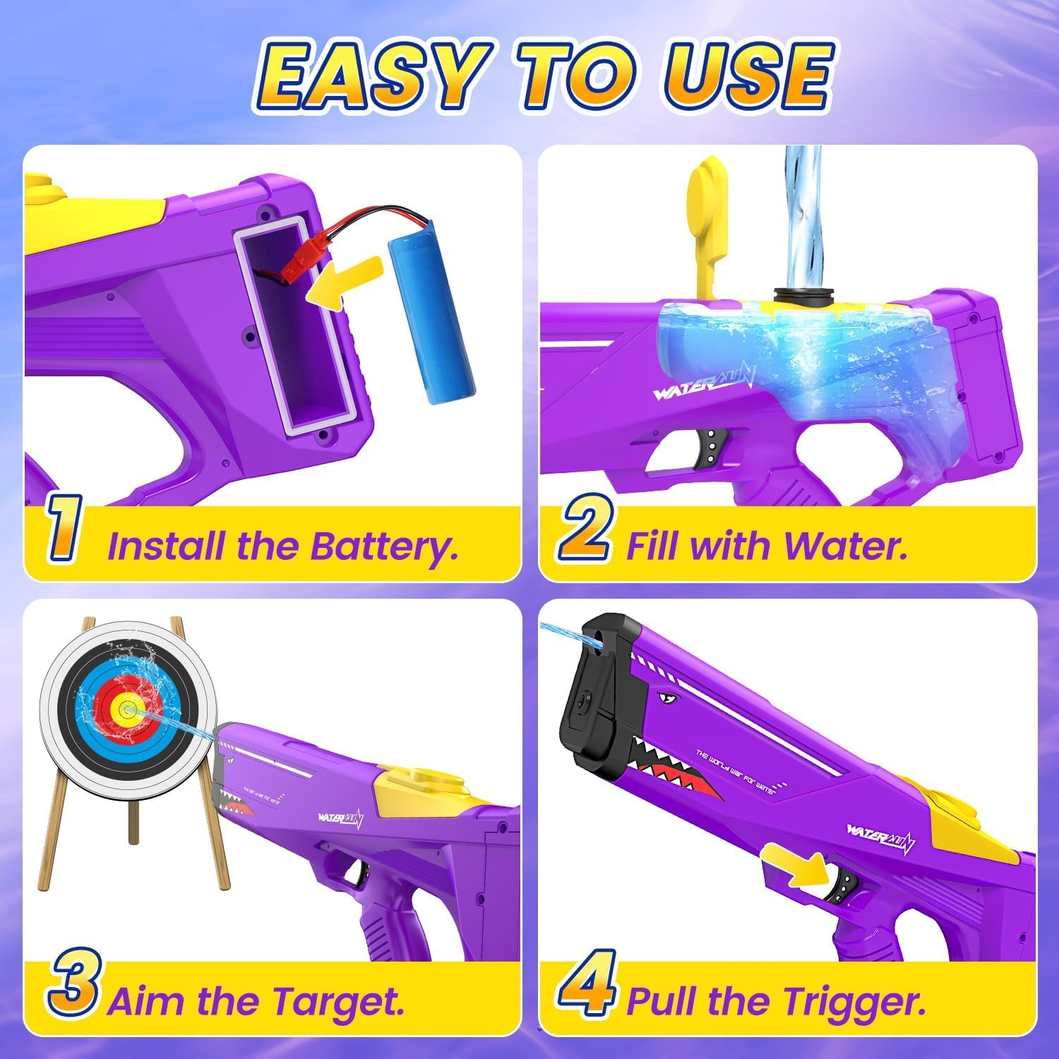 Eaglestone Shark Electric Water Gun for Kids,Automatic Water Squirt Gun with Cool LED Light,Up to 33FT Shooting Range,1500Mah Large-Capacity Battery,Summer Pool Favor,Outdoor Beach Pool Toys image number 2