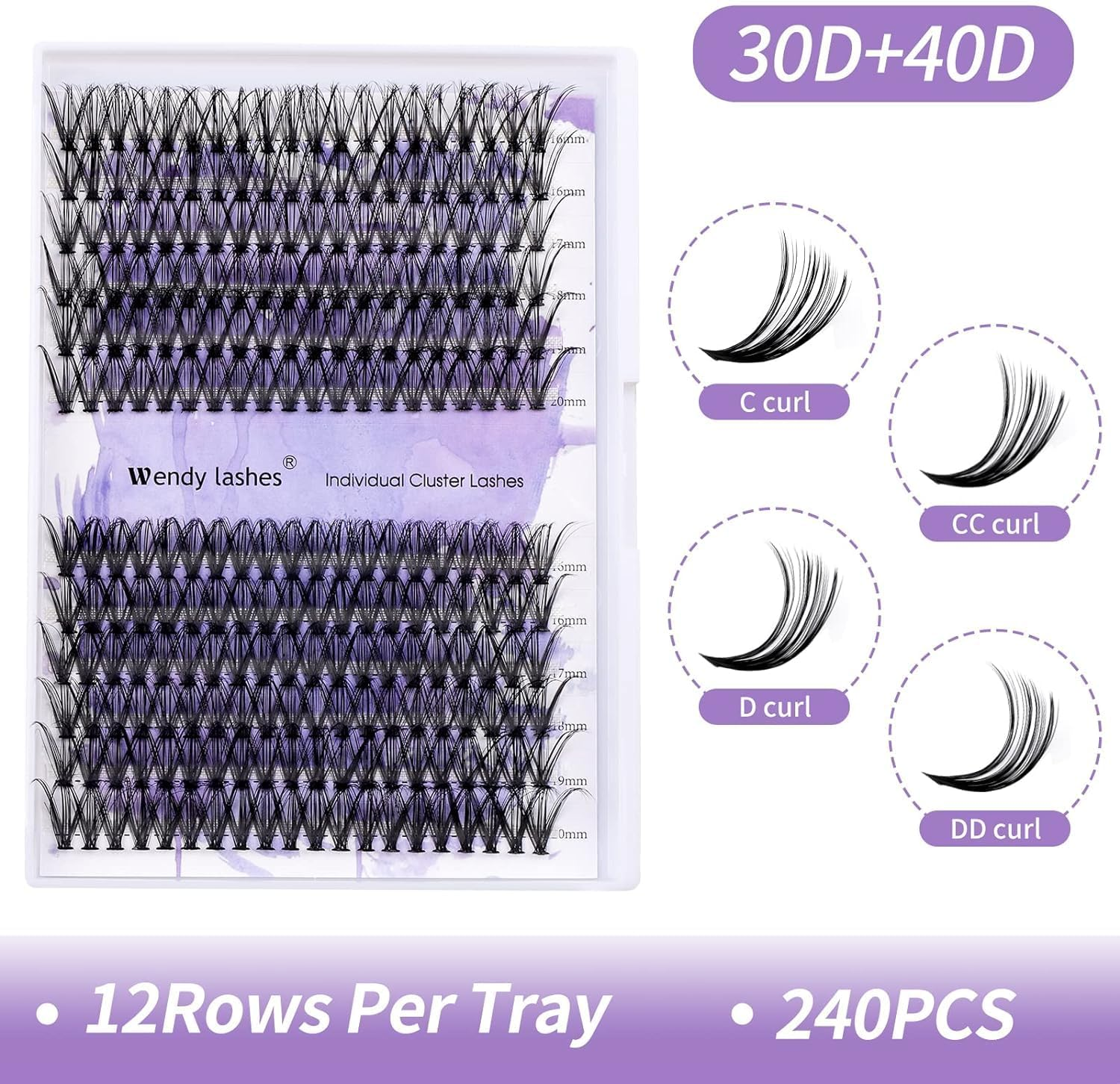 Individual Cluster Lashes 30D/40D Mixed Natural Eyelash Clusters C/D Curl 0.07Mm Matte Black Soft 16-20Mm DIY Individual Eyelashes Cluster Lashes Extension by Wendy Lashes (30/40D-D,16-20Mm Mixed) image number 1