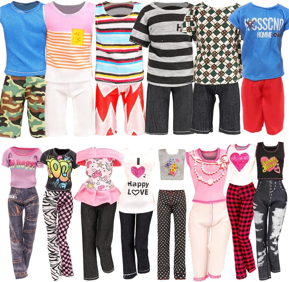 Barwa 24 Accessories Selected Randomly for 11.5 - 12 Inch Girl Dolls and 12 Inch Boy Dolls: 6 Clothes + 4 PCS Shoes for Boy + 3 Tops + 3 Pants + 3 Dresses + 5 PCS Shoes for Girl image number 3