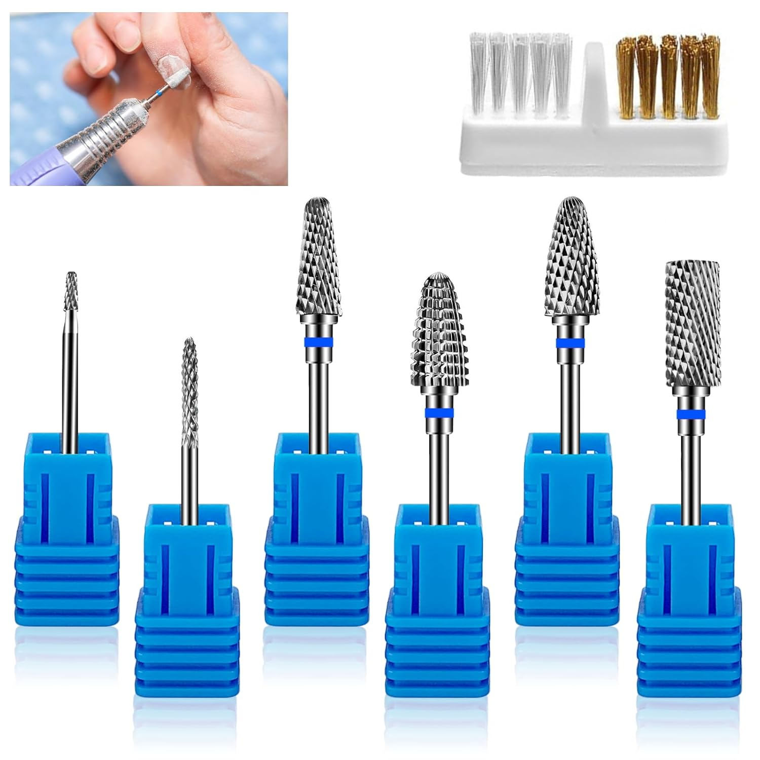 Nail Drill Bits, 6 Pieces Nail Drill Set, Nail Cutter Attachments, Professional for Manicure Pedicure, Alloy Tungsten Steel Bits (Stilc) image number 1