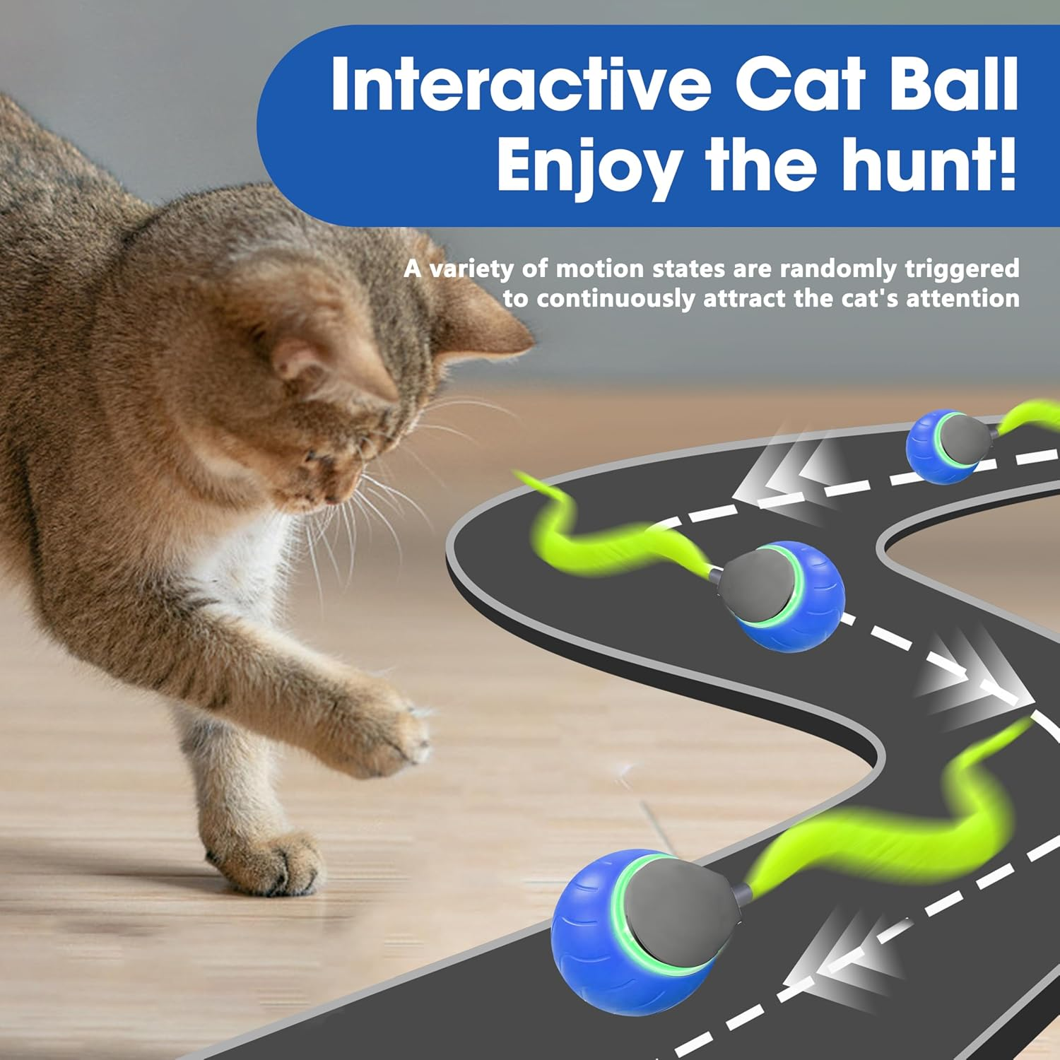 Interactive Cat Toy Ball with Tail &ndash; 2025 Upgrades Cat Toys for Indoor Cats USB-C Rechargeable, Auto Rolling, Smart Obstacle Avoidance, Self-Activating Electric Chase Toy for Bored Indoor Cats & Dogs image number 6