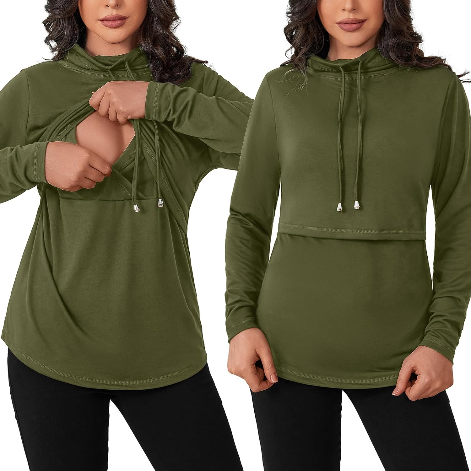 GINKANA Womens Nursing Tops Breastfeeding Sweatshirts Shirts Long Sleeve Drawstring Cowl Neck Nursing Tee Shirts Blouse