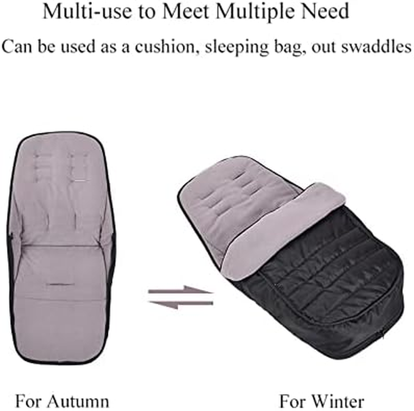 Universal Pushchair Footmuff Fleece Lined Stroller Pram Waterproof and Windproof 2 in 1 Foot Cover Winter Warm Detachable Baby Stroller Liner Infant Toddler Buggy Thicken Sleeping Bag with Dual-Zips - Grey image number 4