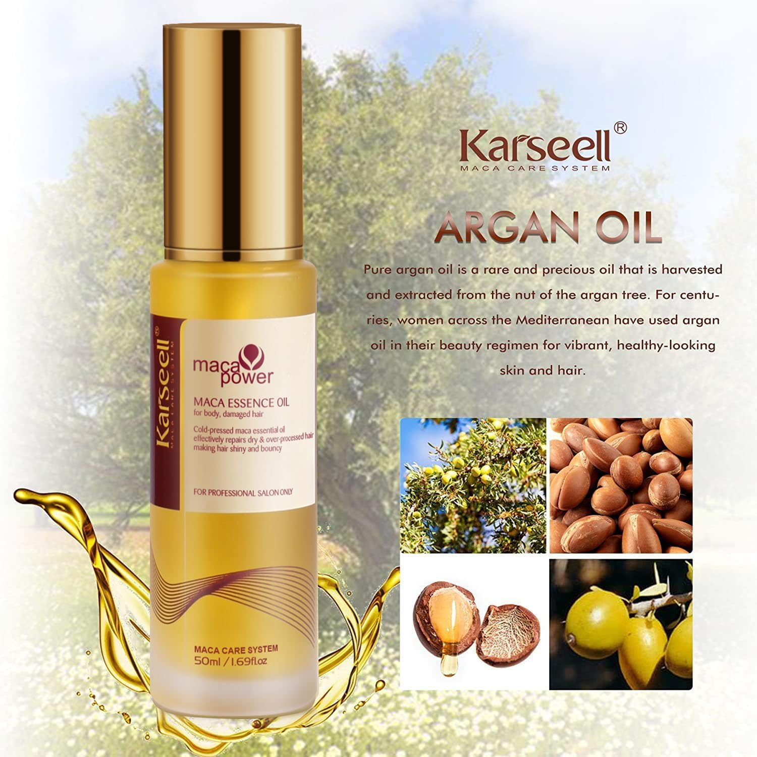 Karseell Moroccan Argan Oil for Hair Healing Cold Pressed Weightless Argan Oil Hair Serum for Dry Damaged Hair 50Ml image number 2