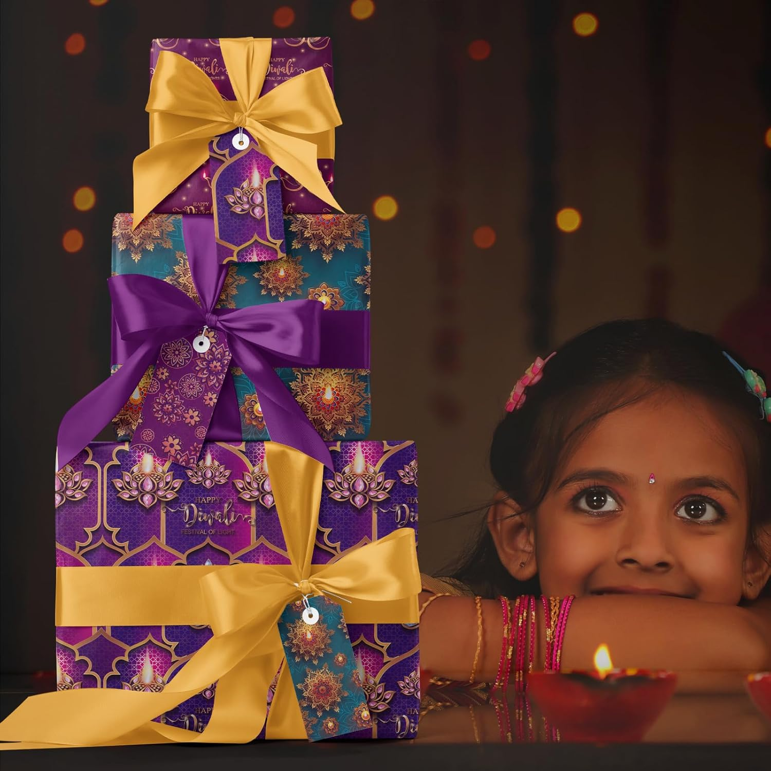 WRAPAHOLIC Diwali Wrapping Paper Sheet - 12 Sheets Happy Diwali the Festival of Lights Design Folded Flat for Holiday, Party Celebration - 19.7 Inch X 27.5 Inch per Sheet image number 6