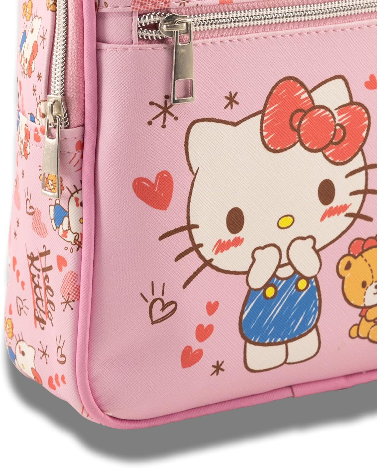 'Fast Forward Sitch, Hello Kitty or Bluey Mini Backpack for Kids & Adults | 10'' PU Leather Bluey Backpack Purse' - Hello Kitty image number 4