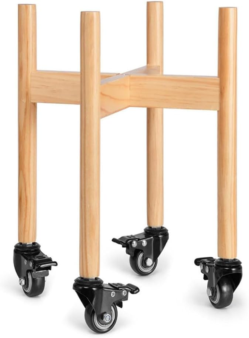 Wood Plant Stand with Wheels &ndash; Movable Plant Holder for 20&ndash;25 CM Pots, Indoor/Outdoor Rolling Flower Rack with Lockable Casters (Natural, 26 X 26 X 30 CM) image number 5