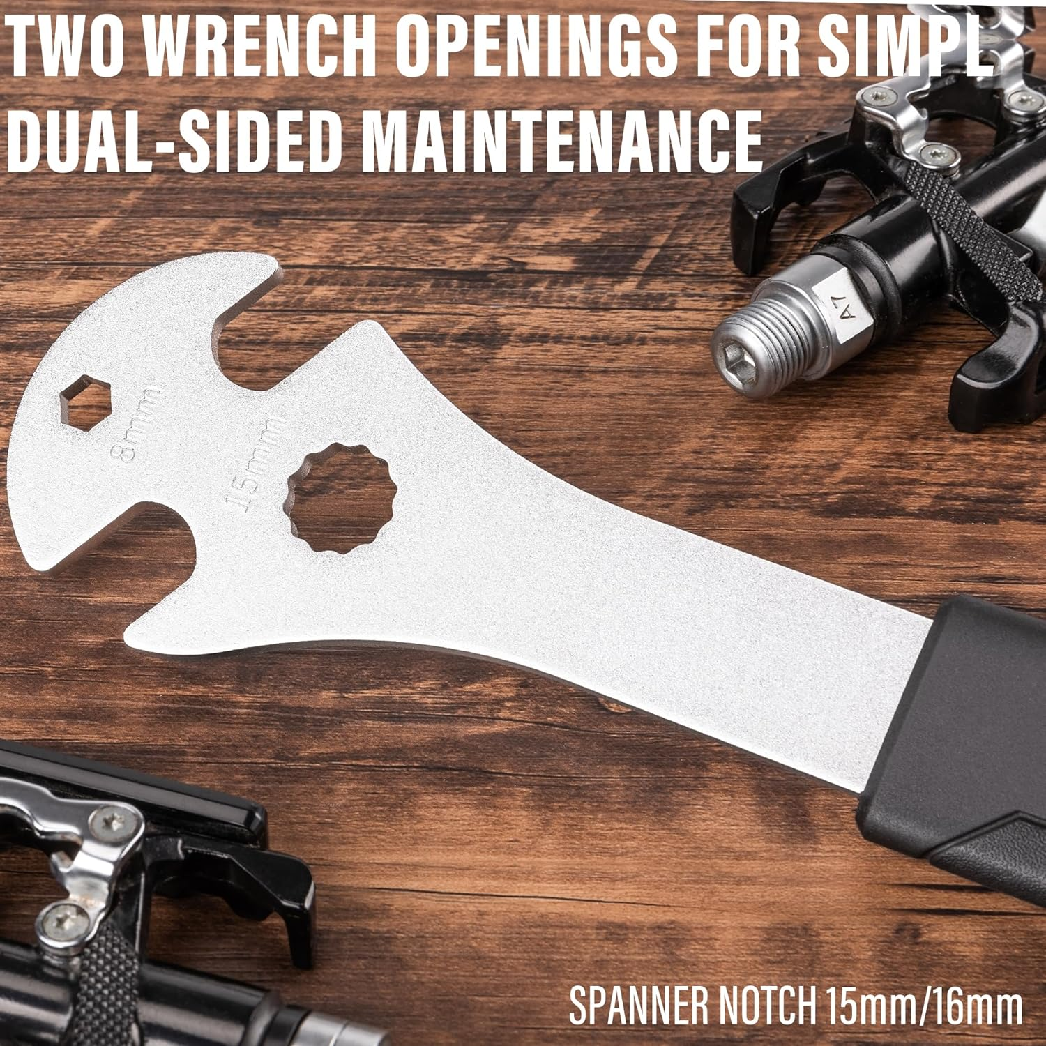 GEWAGE Bike Bicycle Pedal Wrench - Long Handle Pedal Spanner Double Wrench for Mountain & Road Bike image number 1