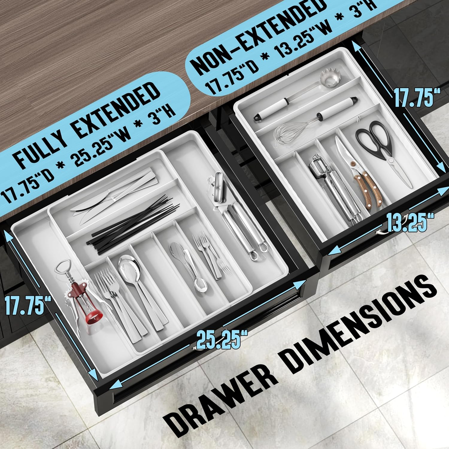 Simplehouseware Expandable Cutlery Drawer Organiser, Adjustable Flatware and Utensil Tray for Kitchen, White image number 2