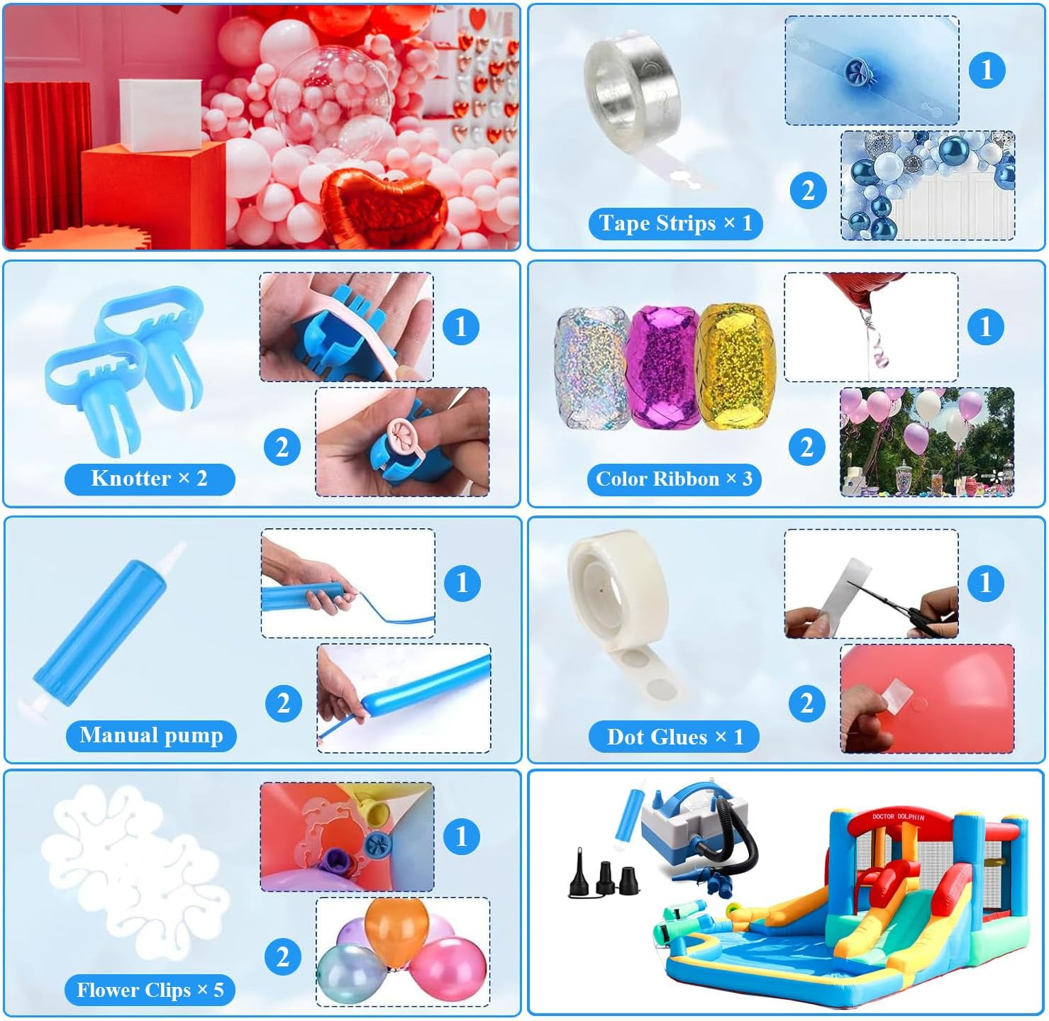 NOAEOU Electric Air Pump, Portable Dual Nozzle Balloon Inflator with Purpose Hose Extension,Multi-Functional Electric Pump for Air Mattresses, Inflatable Toys,Compression Bags, Balloons image number 6