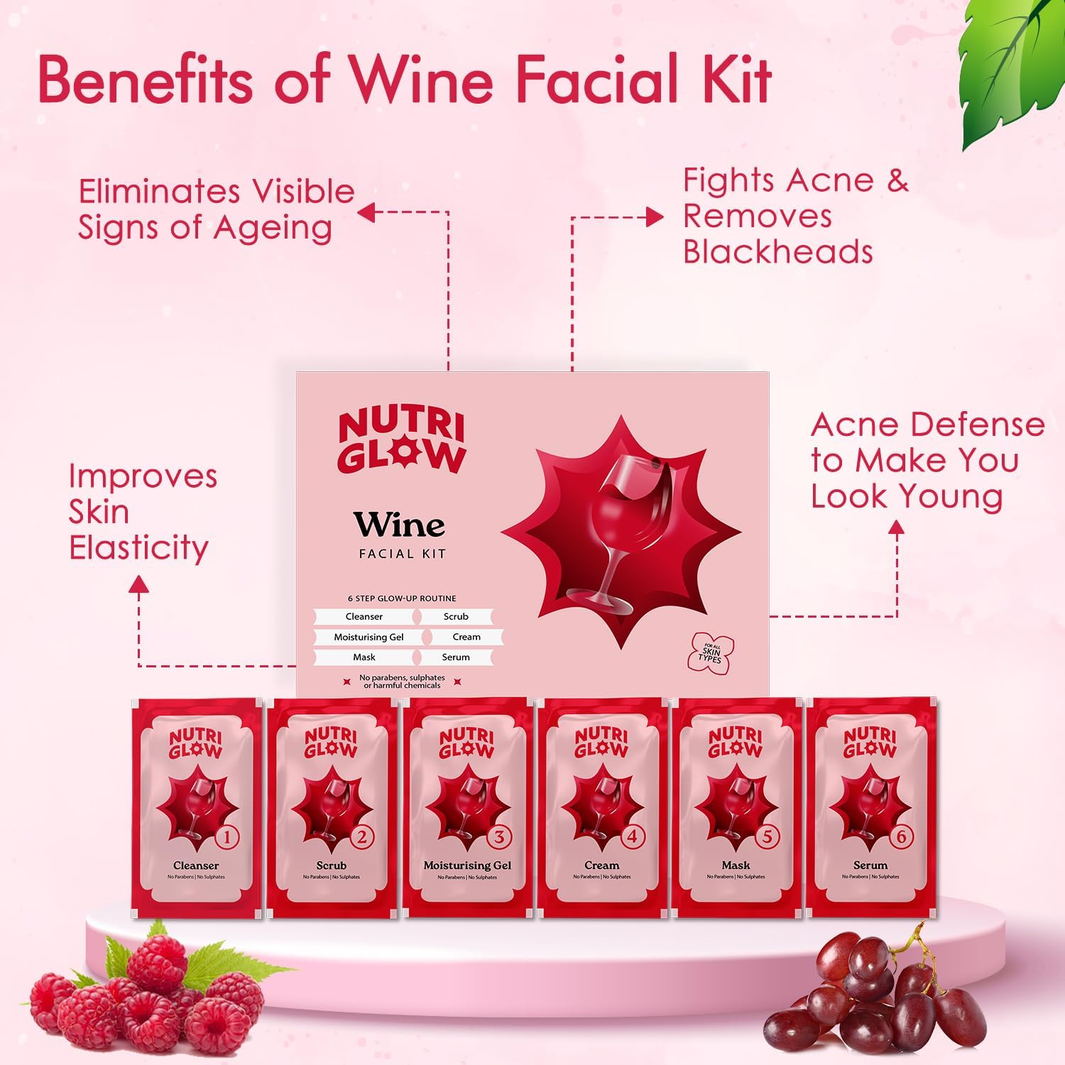 Nutriglow Natural'S Advanced Pro Formula Wine Facial Cleanup Kit for Glowing Skin |Blemish Free, Fairer Complexion| 10 Gm Each image number 5