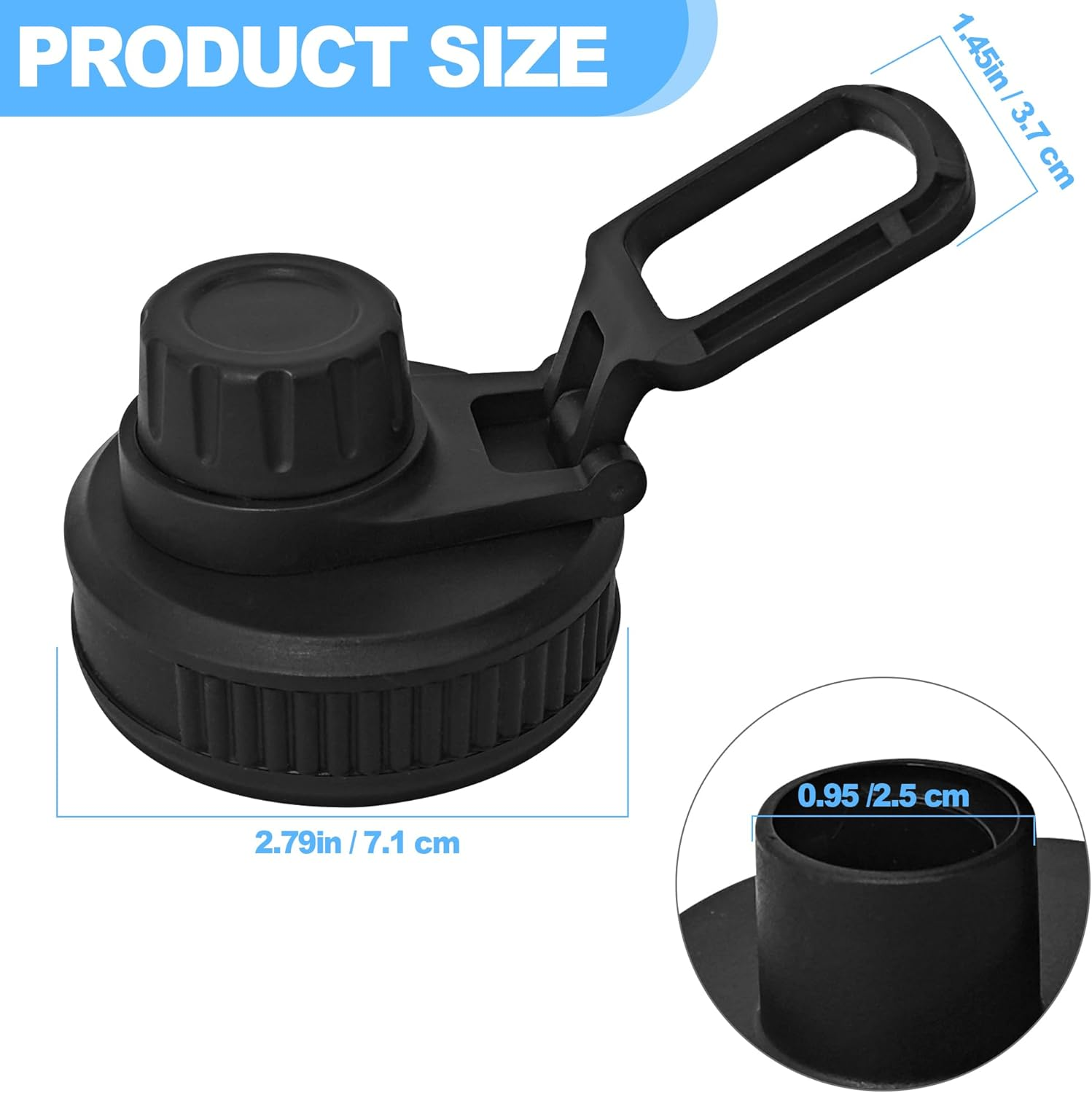2 Pcs Replaceable Lid for Nalgene Sustain Tritan Water Bottle, Wide Mouth Loop Top Lid Compatible with Nalgene 32 Oz, BPA Free, Replacement Cap Accessories with Handle Easy to Carry, Black image number 4