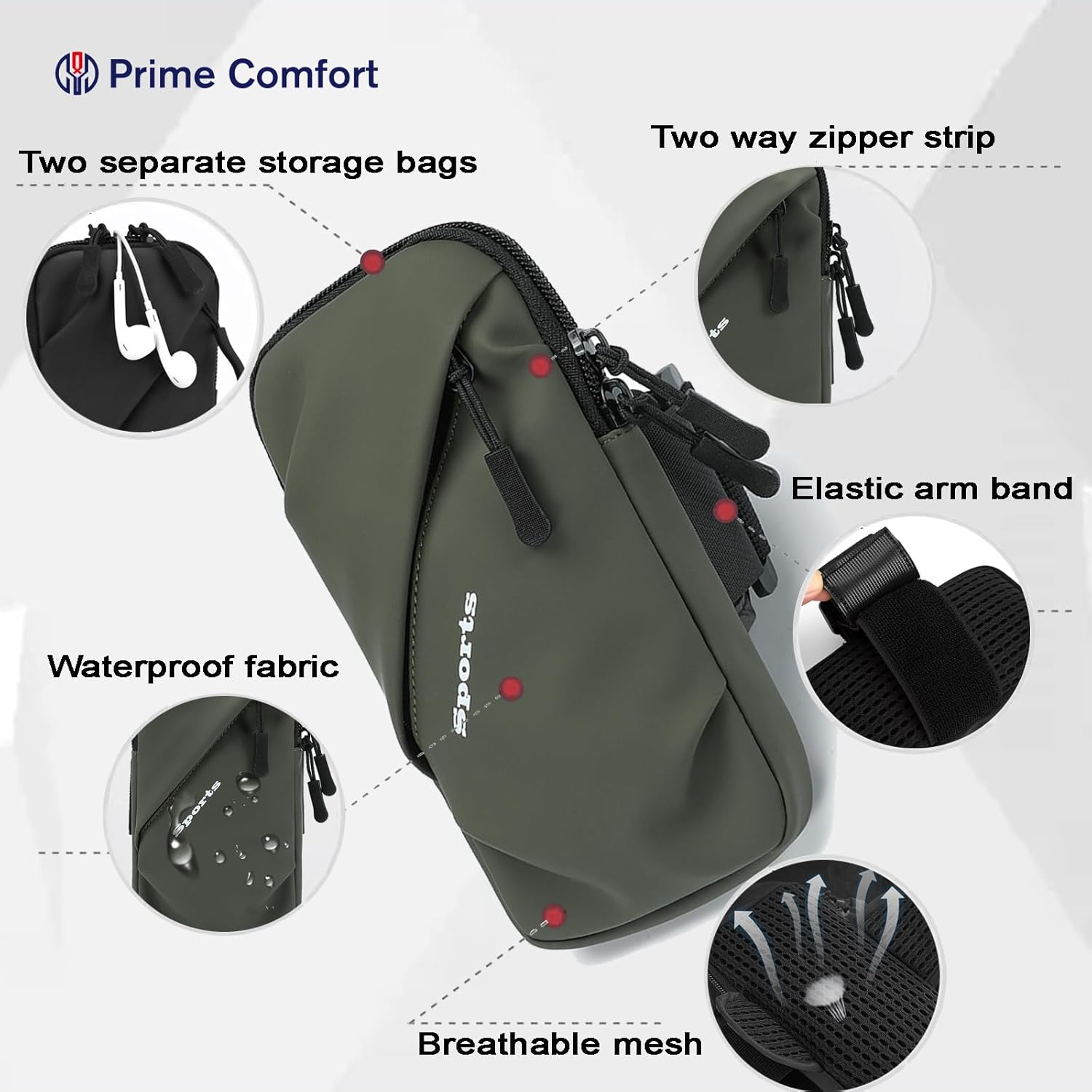 Phone Holder Arm Bands, Small Crossbody Shoulder Holsters Bag with Arm Band, Fits Iphone and All Cell Phones, Use for Running, Walking, Hiking & Biking (Plus Size Army Green) - Black image number 4