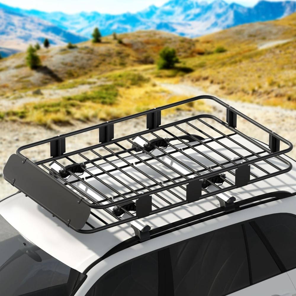 Giantz Car Roof Rack, 160Cm Length Universal Roofs Racks Storage Hitch Basket Luggage Container Cars Cargo Taxi Vehicle Accessories Transporting Storages, Steel Frame 100Kg Aluminium Black image number 5