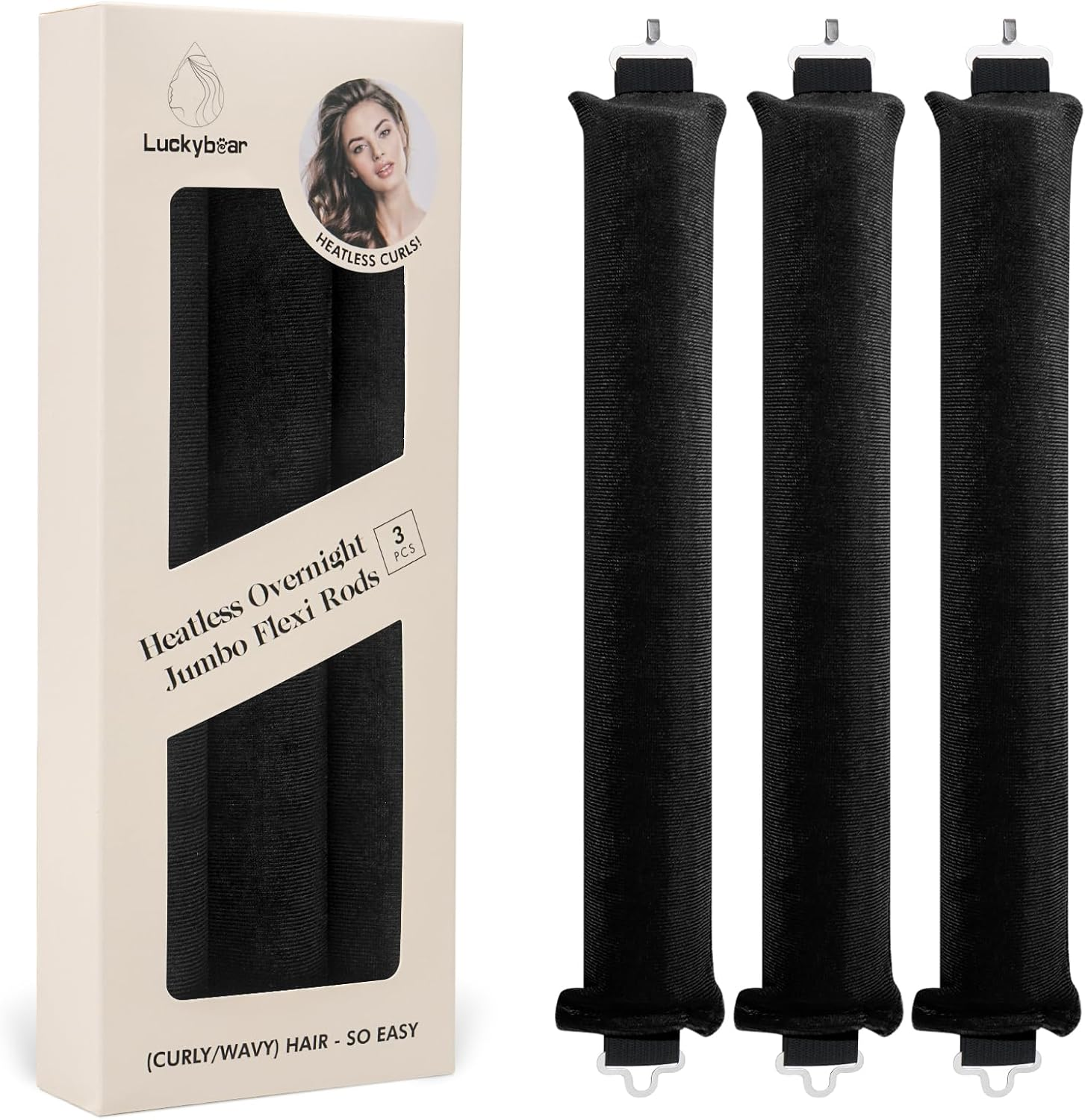 Overnight Heatless Hair Curler Blowout Rods Jumbo, Heatless Curls Satin Jumbo Flexi Rods to Sleep In,Soft Heatless Rod for All Hair Types,No Heat Overnight Sleeping Curls Styling Tools 3Pcs Khaki